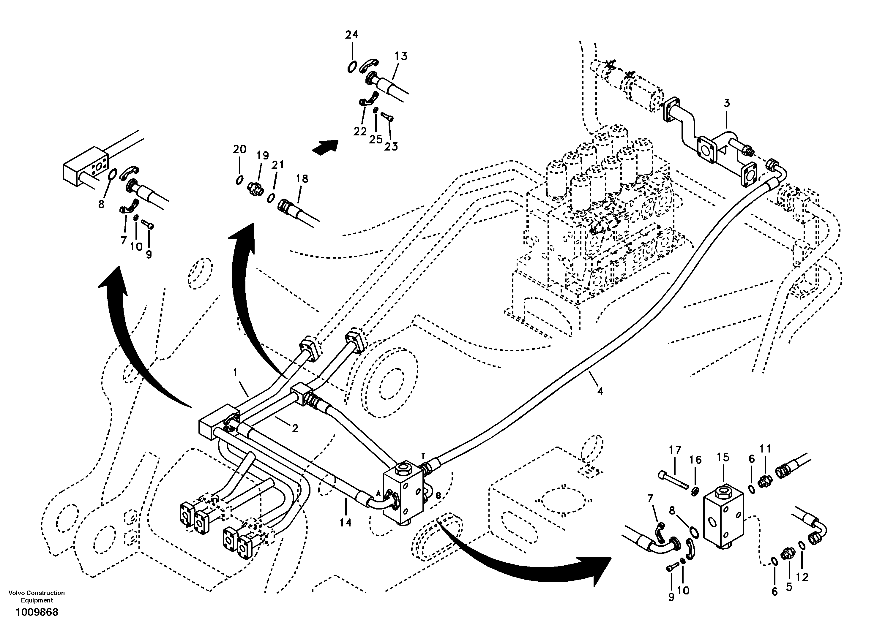 Схема запчастей Volvo EC360B - 38935 Hydraulic system, control valve to boom and swing EC360B