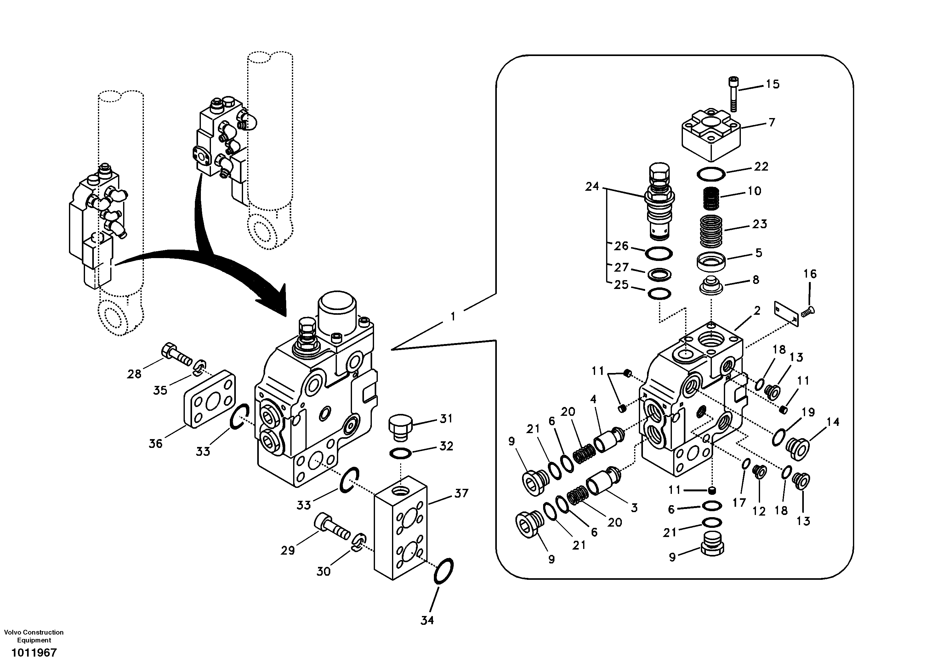 Схема запчастей Volvo EC360B - 91886 Working hydraulic, boom rupture valve mount EC360B