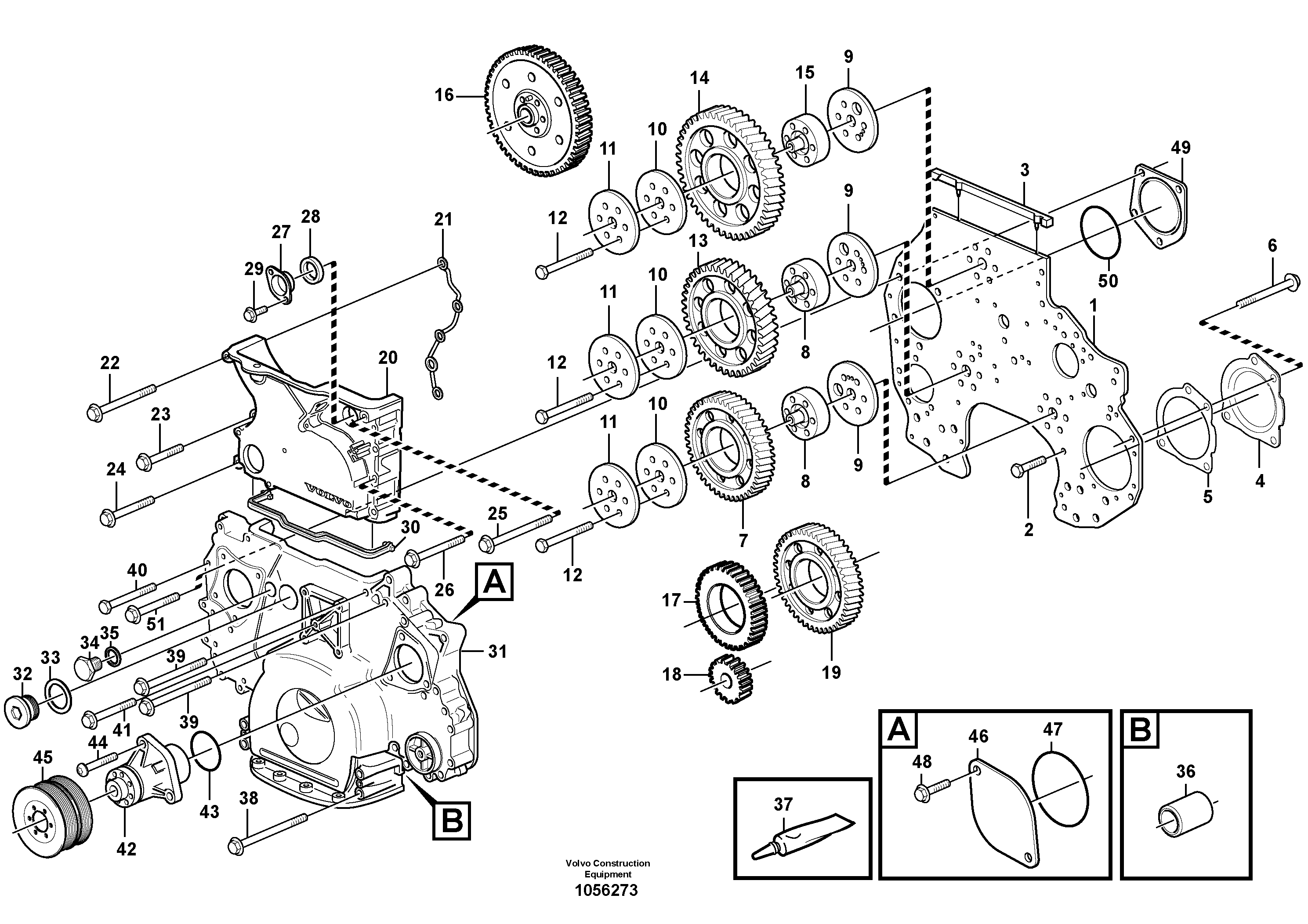 Схема запчастей Volvo EC360B - 88066 Timing gear casing and gears EC360B SER NO INT 12152- EU&NA 80001-
