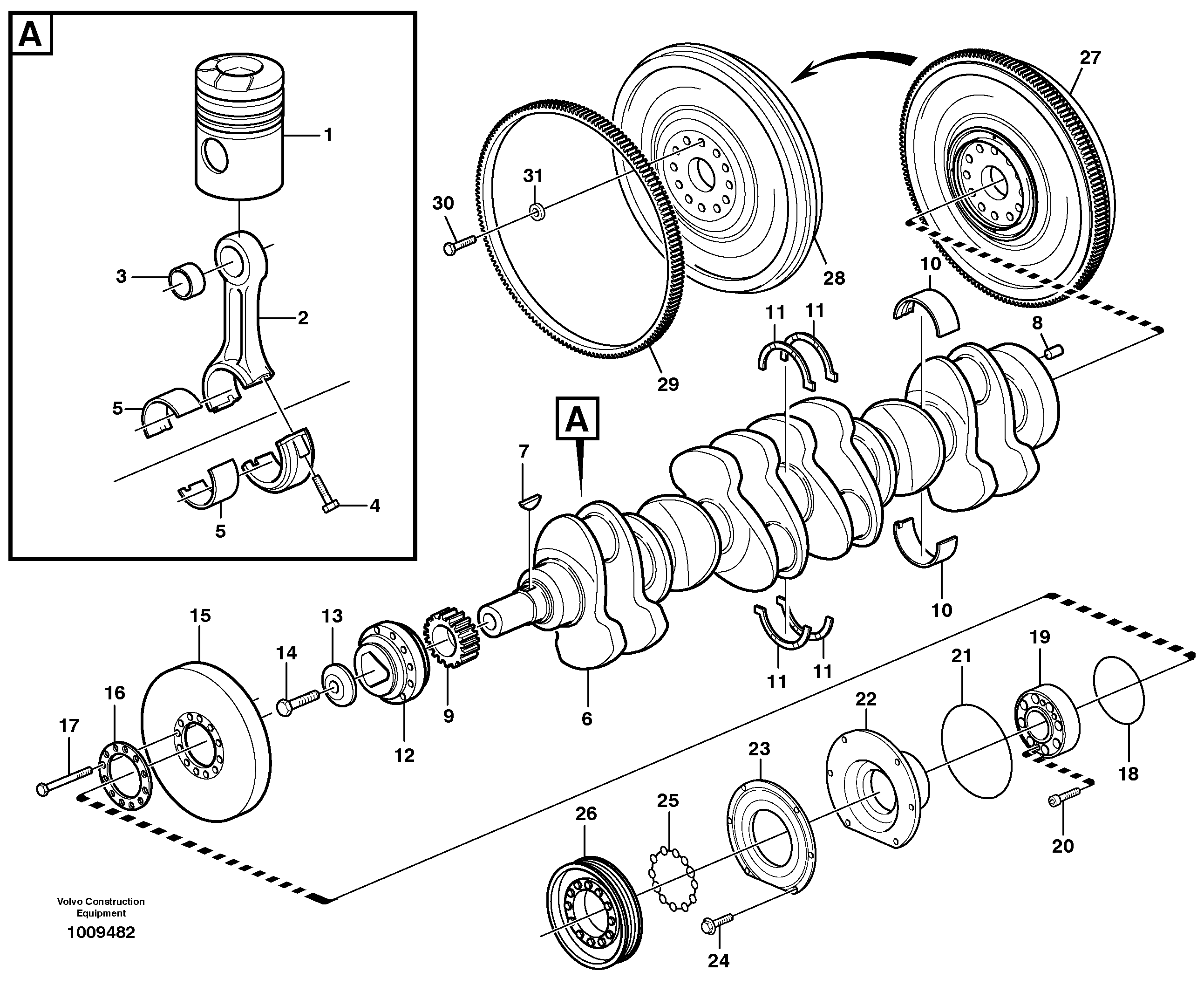 Схема запчастей Volvo EC360B - 89587 Crankshaft and related parts EC360B SER NO INT 12152- EU&NA 80001-