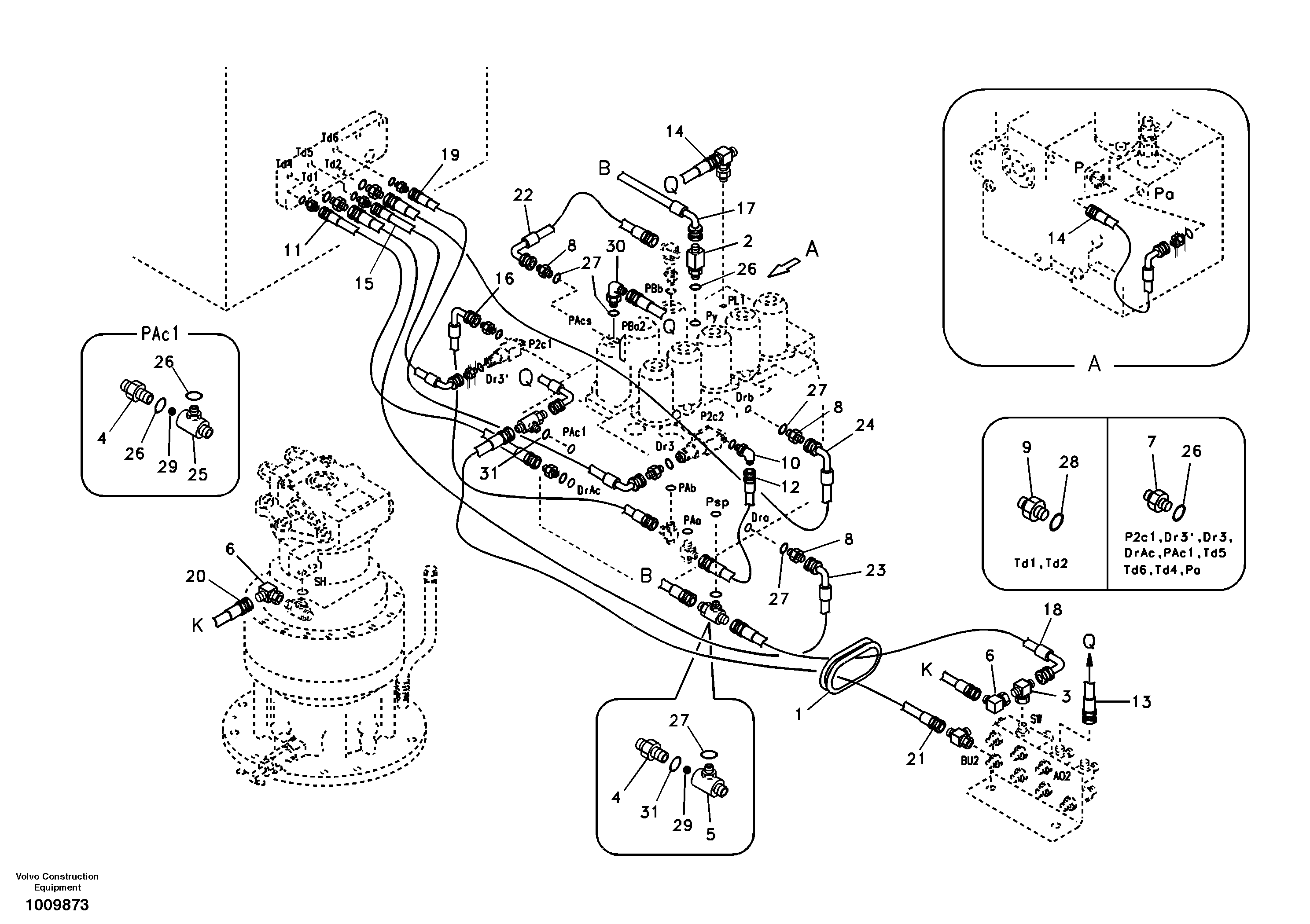 Схема запчастей Volvo EC360B - 4099 Servo system, control valve piping EC360B