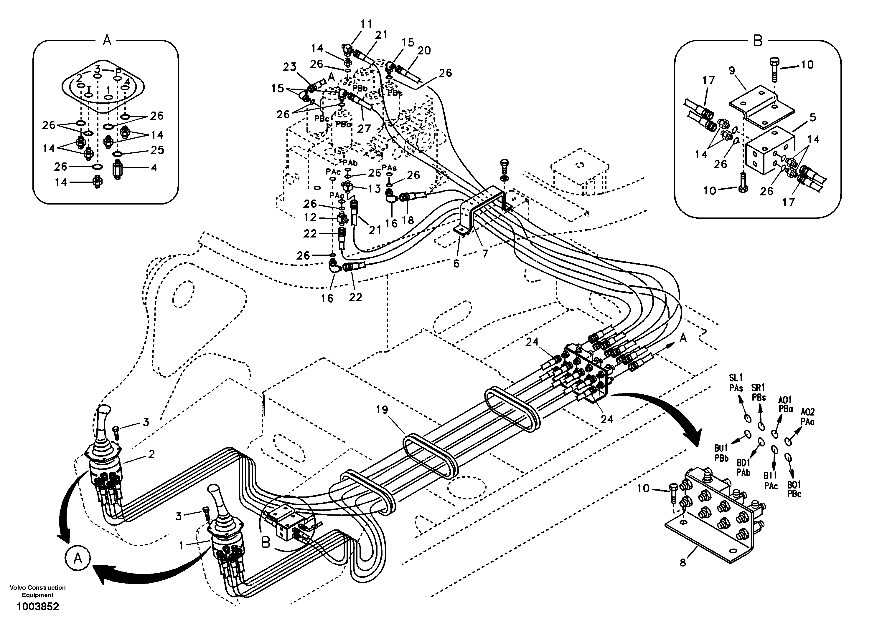 Схема запчастей Volvo EC360B - 41275 Servo system, control valve to remote control valve EC360B