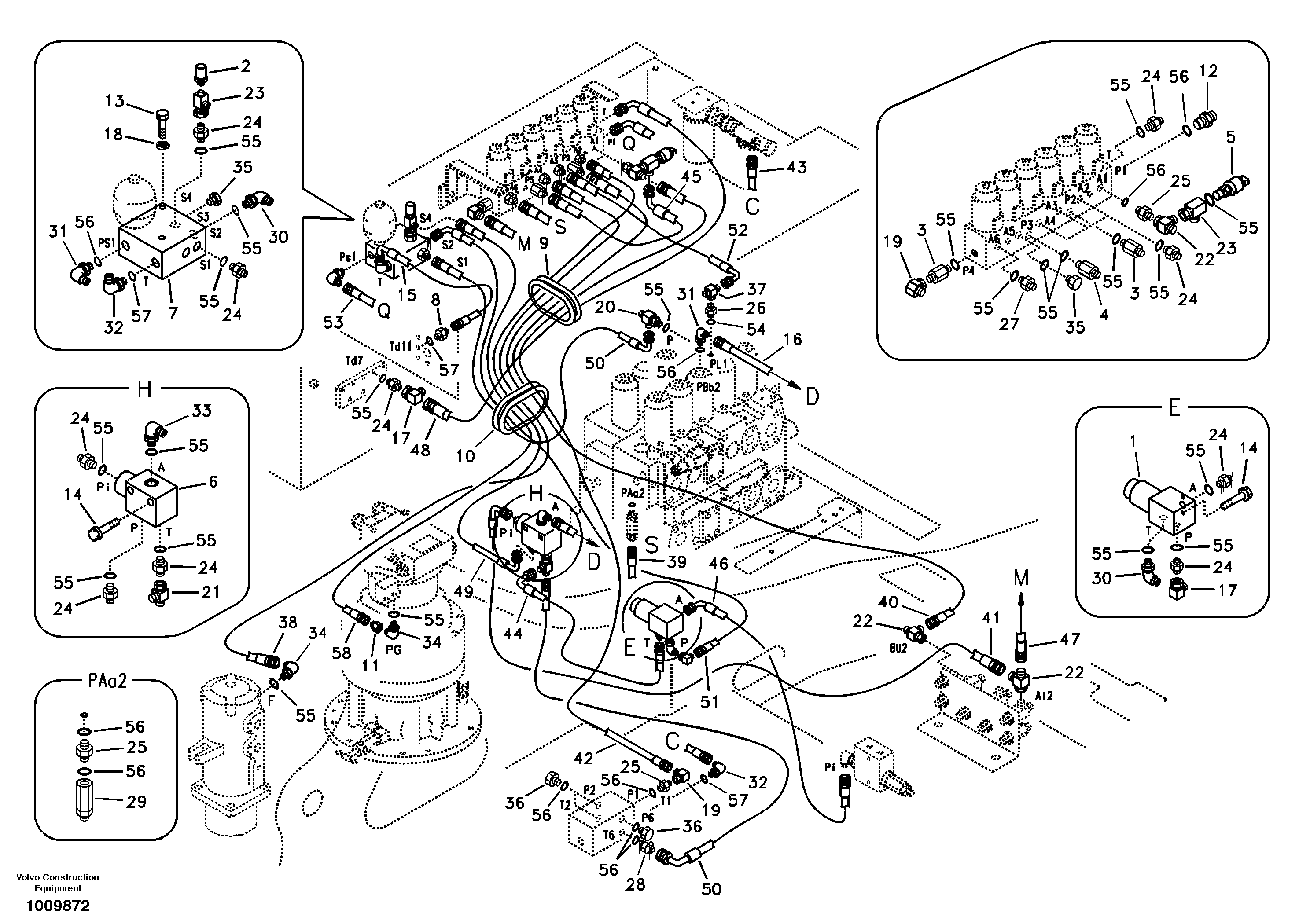 Схема запчастей Volvo EC360B - 97661 Servo system, control valve to solenoid valve EC360B