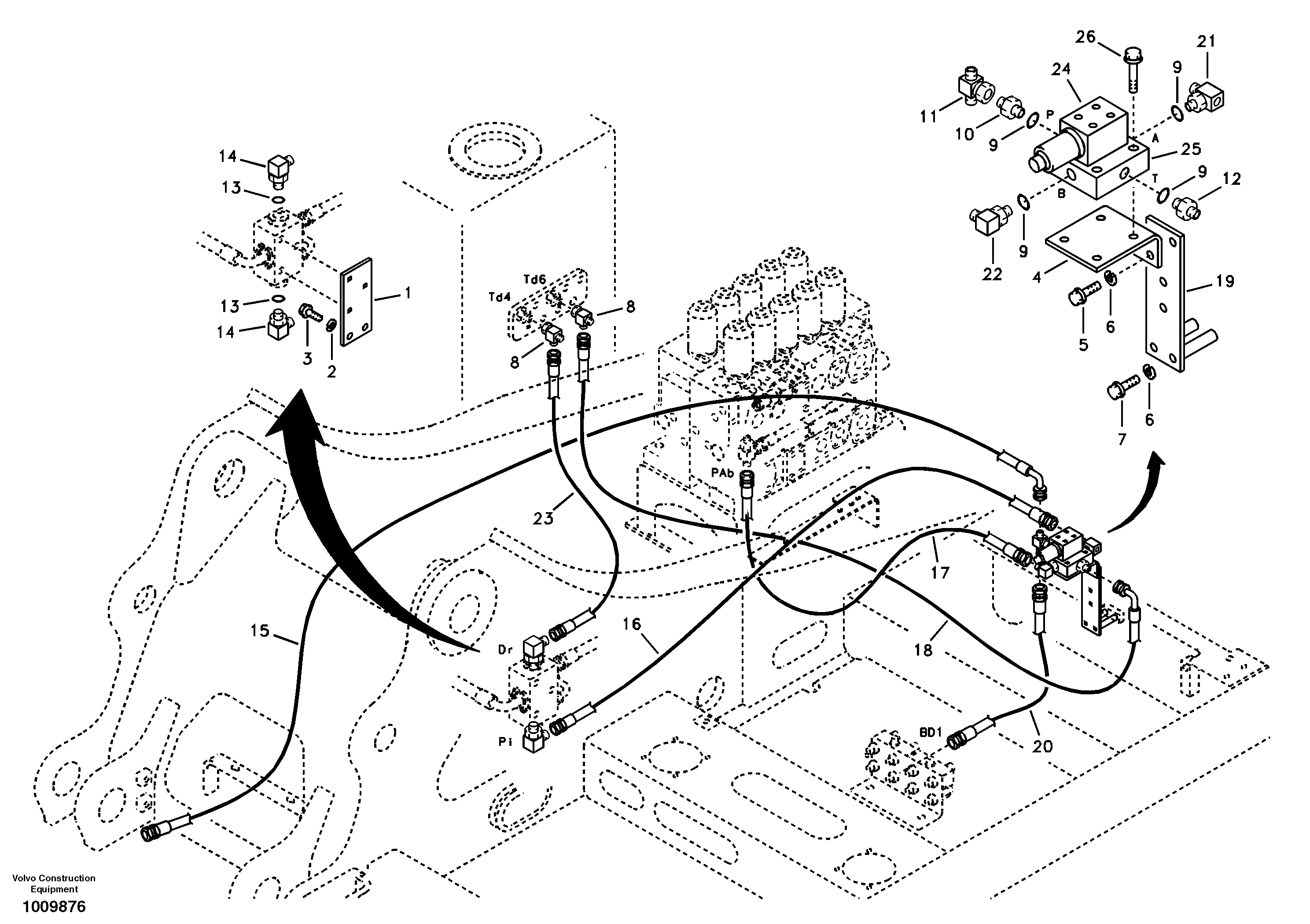 Схема запчастей Volvo EC360B - 99727 Servo system, control valve to solenoid valve EC360B