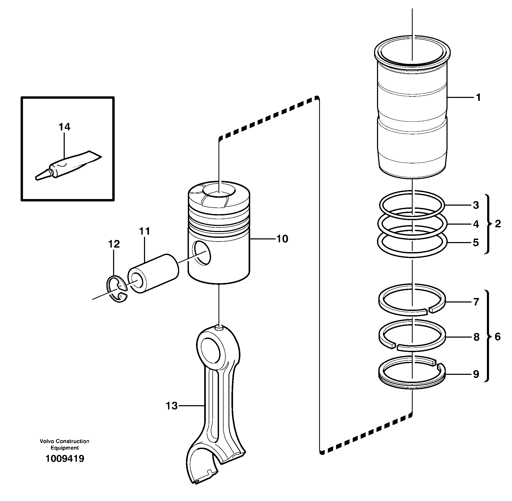 Схема запчастей Volvo EC360B - 539 Cylinder liner and piston EC360B