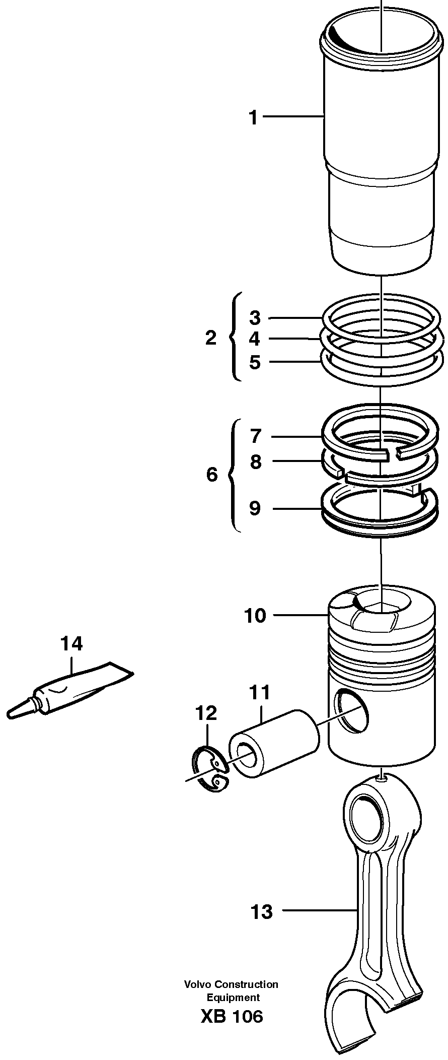 Схема запчастей Volvo EC360B - 6143 Cylinder liner and piston EC360B