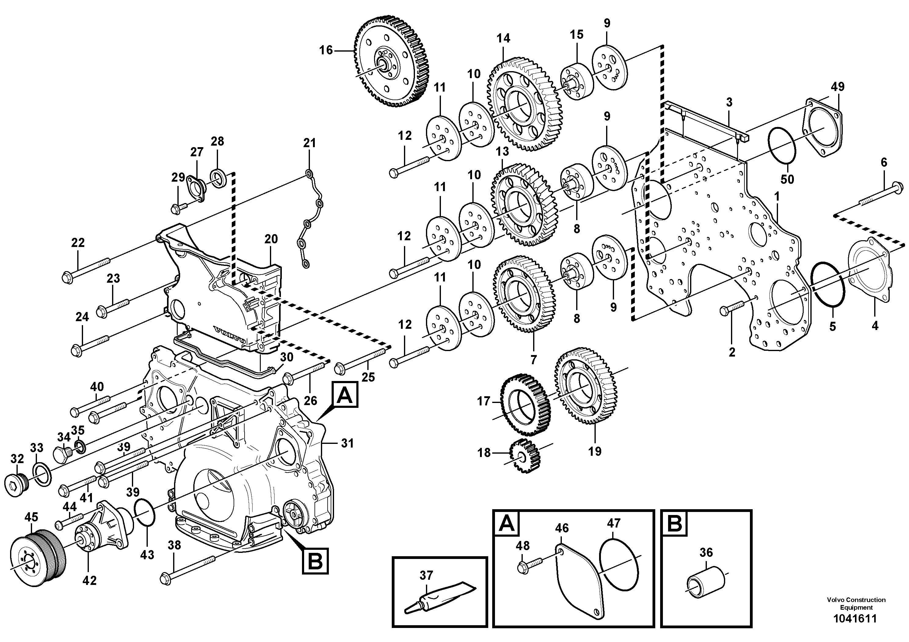 Схема запчастей Volvo EC360B - 49286 Timing gear casing and gears EC360B