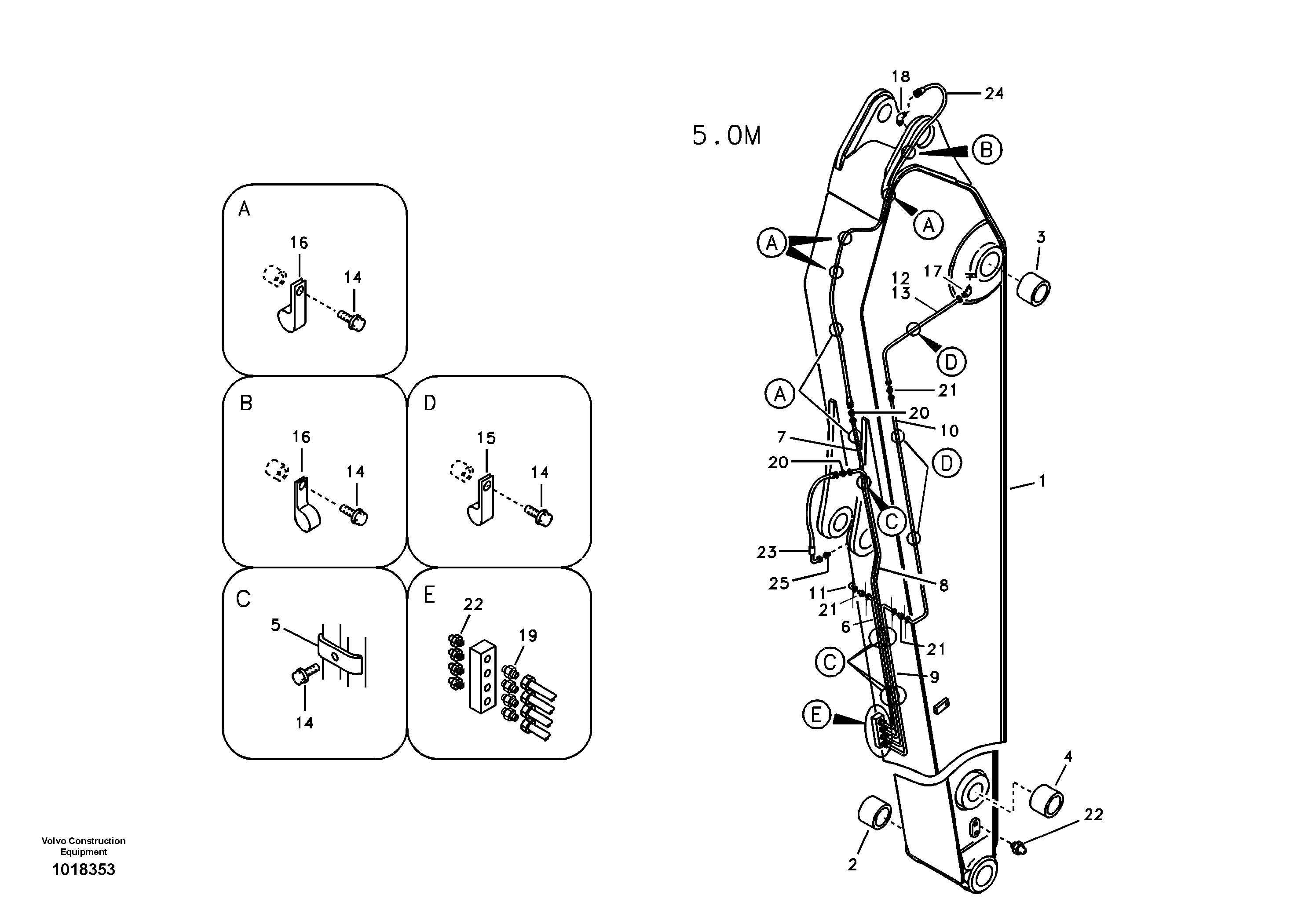 Схема запчастей Volvo EC360B - 99498 Dipper arm and grease piping with piping seat, long reach EC360B