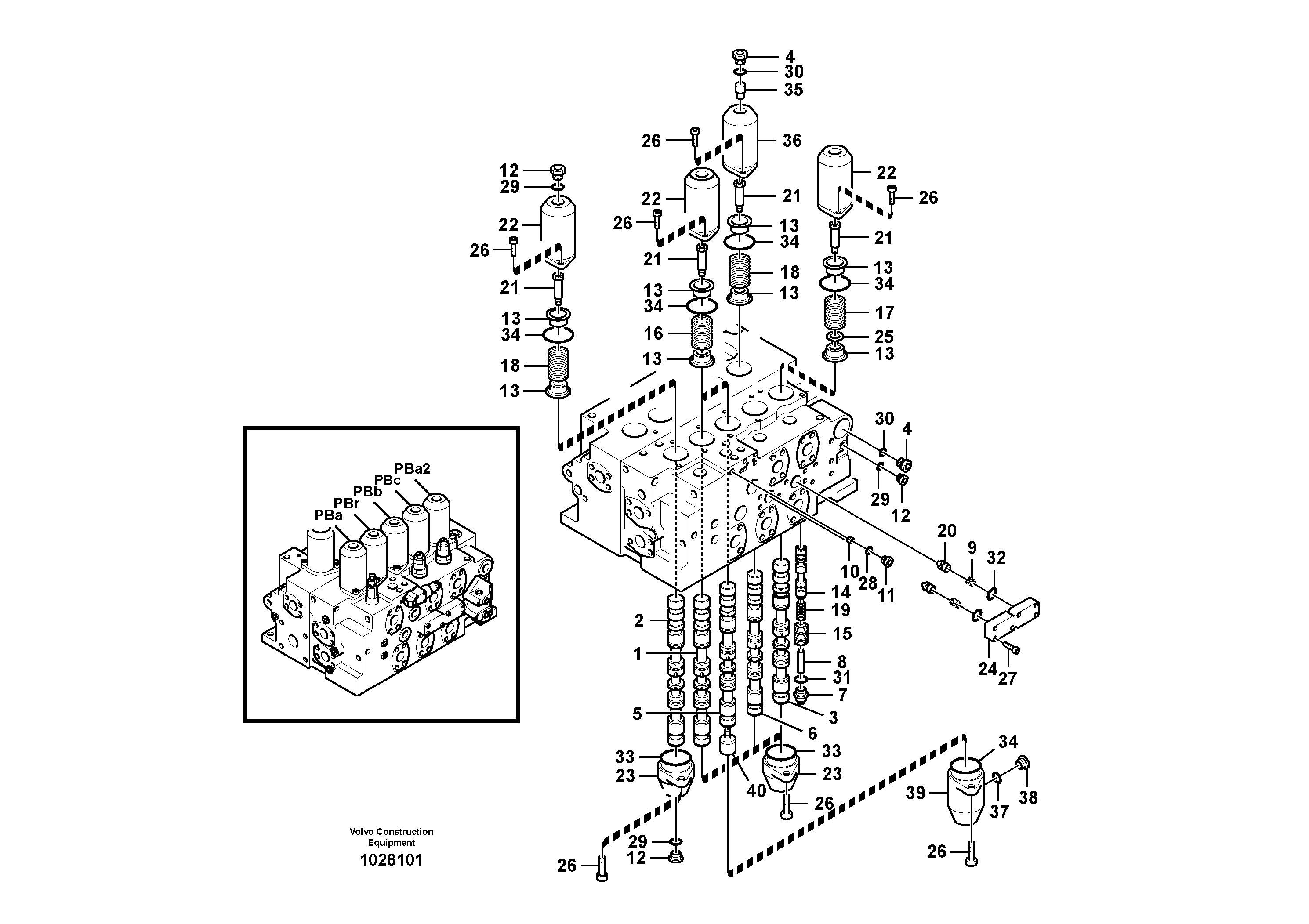 Схема запчастей Volvo EC360B - 51366 Main control valve, boom and bucket and travel Rh EC360B PRIME S/N 15001-/85001- 35001-