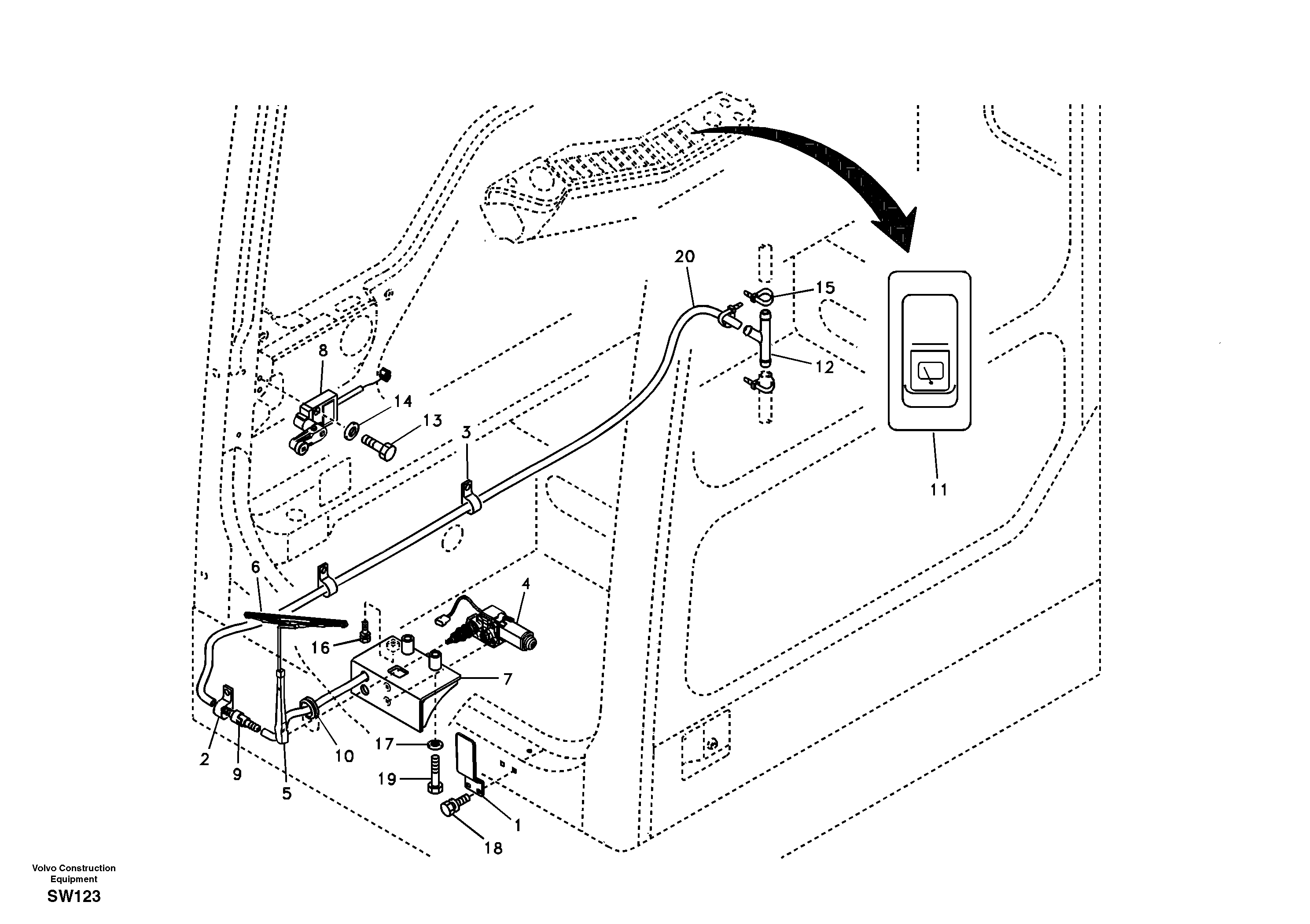 Схема запчастей Volvo EC360B - 57215 Lower wiper EC360B