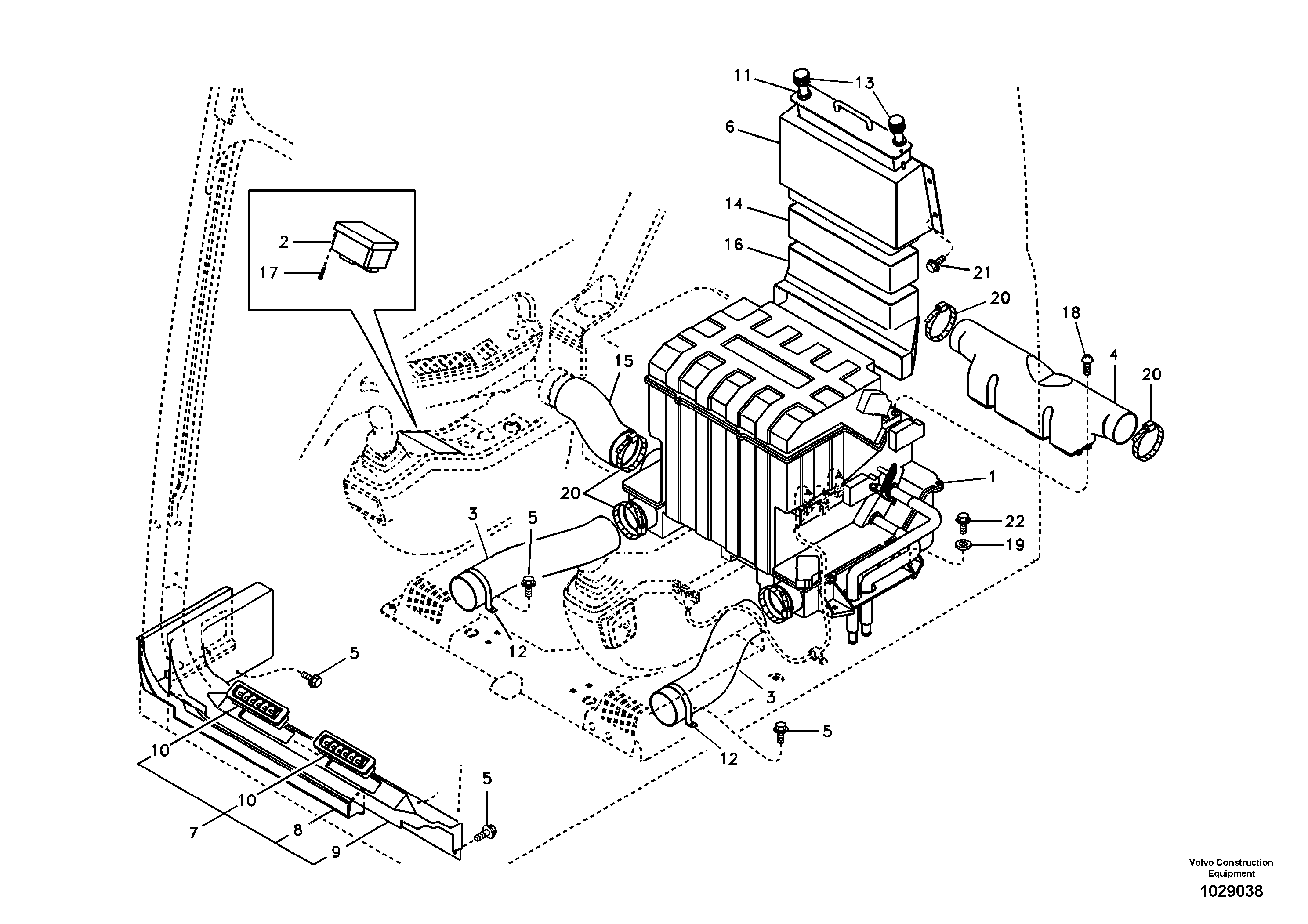 Схема запчастей Volvo EC360B - 94687 Air duct in cabin and cabin floor EC360B SER NO INT 12152- EU&NA 80001-