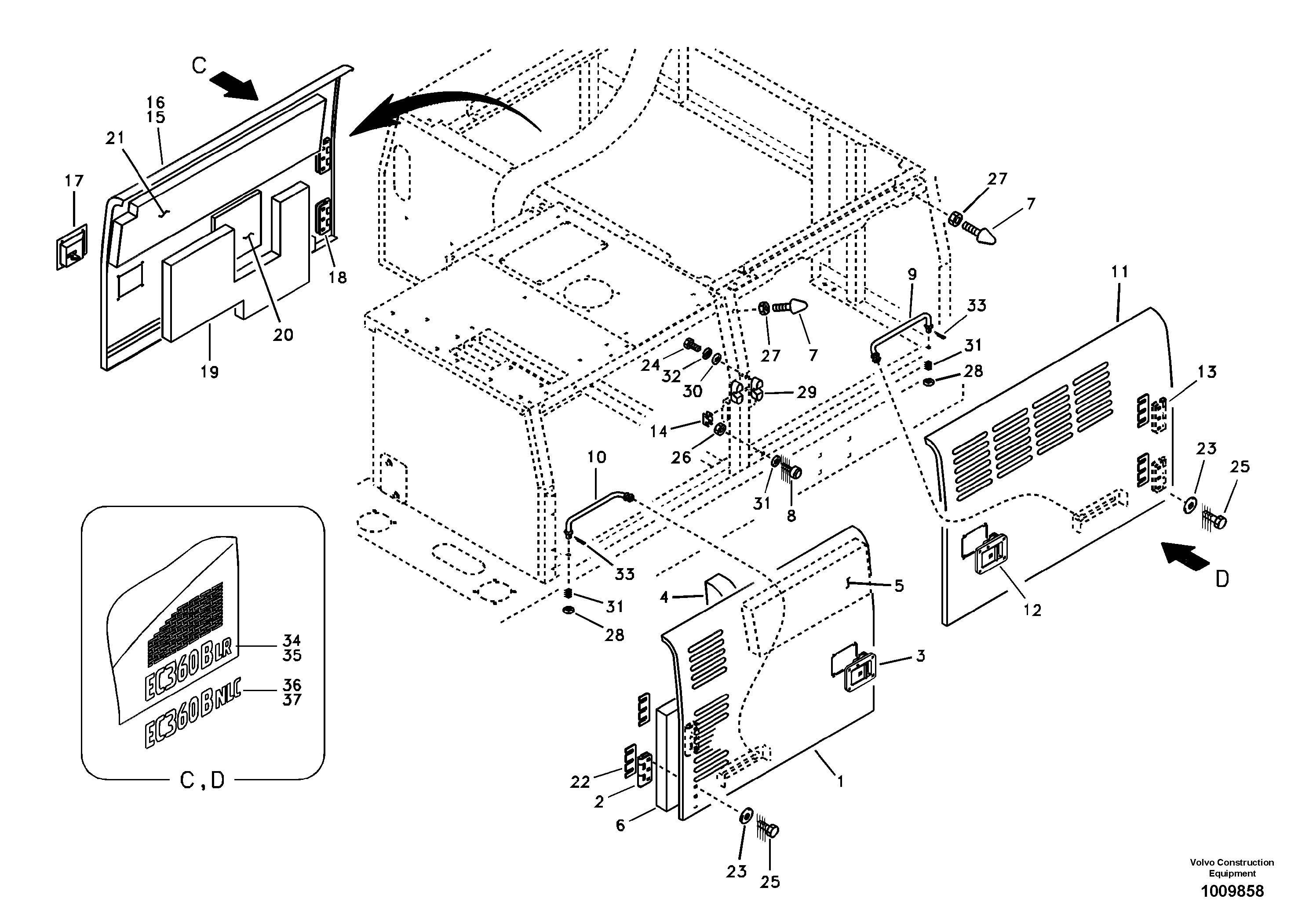 Схема запчастей Volvo EC360B - 27553 Door, side EC360B