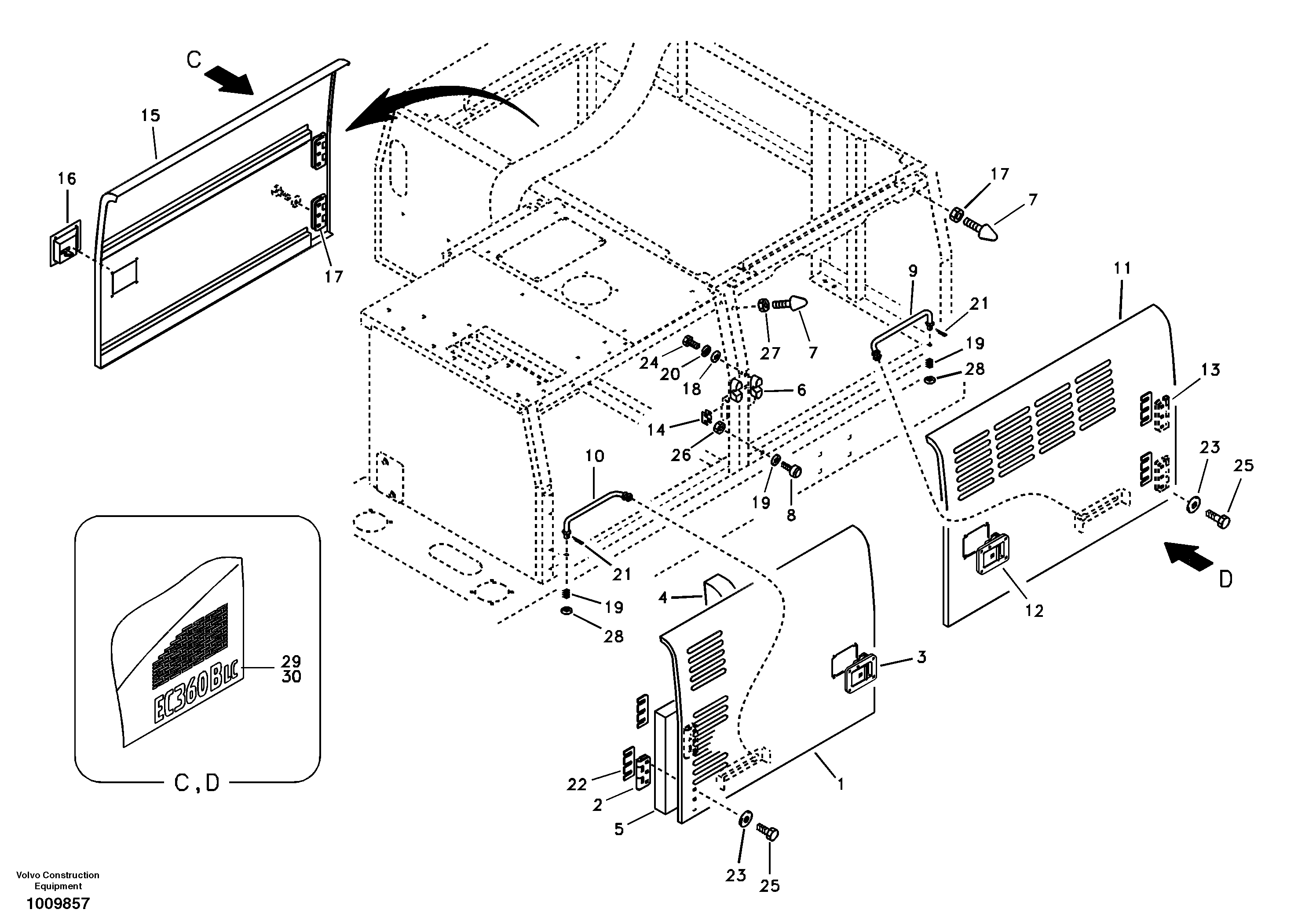 Схема запчастей Volvo EC360B - 67597 Door, side EC360B