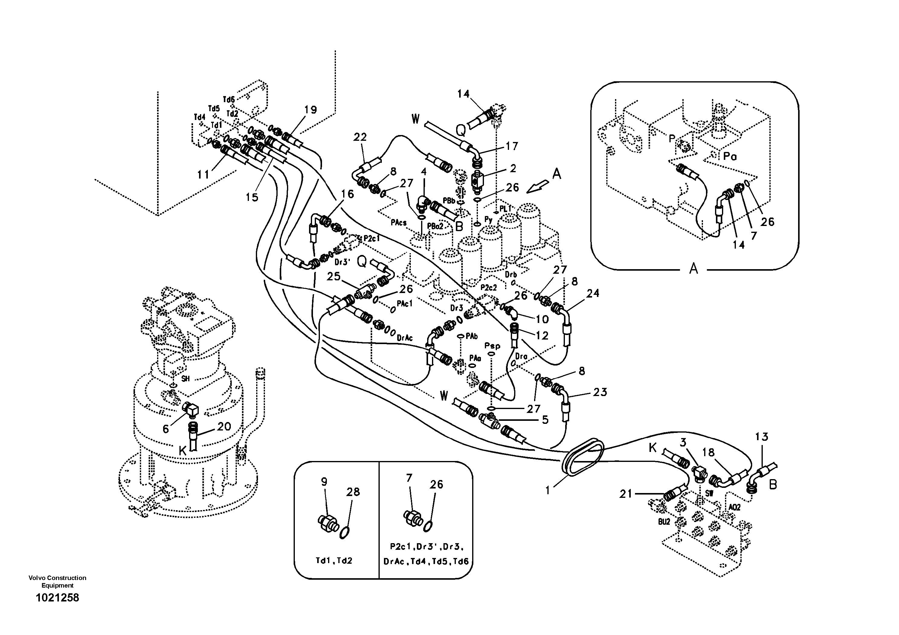 Схема запчастей Volvo EC360B - 87429 Servo system, control valve piping EC360B SER NO INT 12152- EU&NA 80001-