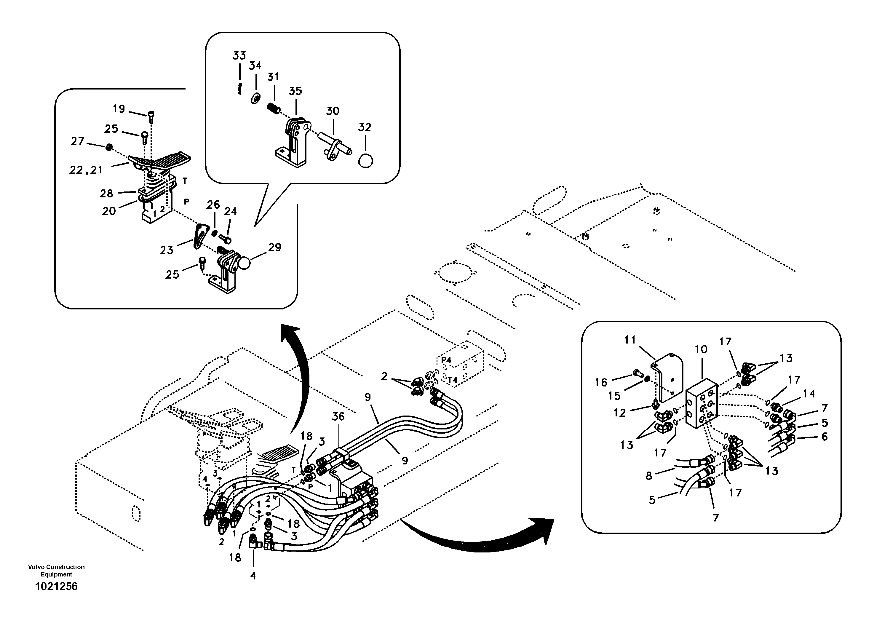 Схема запчастей Volvo EC360B - 87853 Servo system, control valve to remote control valve pedal EC360B SER NO INT 12152- EU&NA 80001-