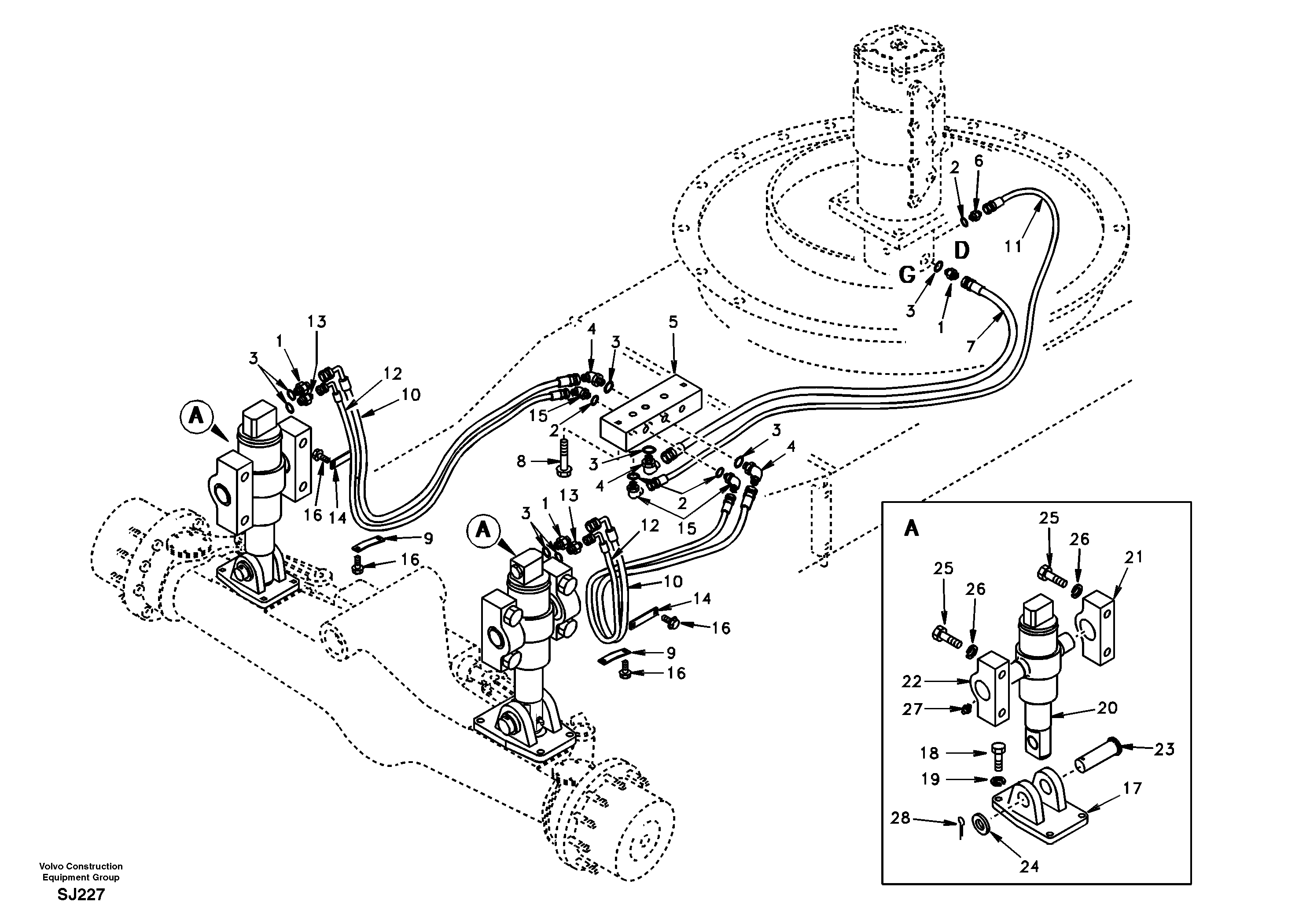 Схема запчастей Volvo EW170 - 19376 Axle locking system EW170 & EW180 SER NO 3031-