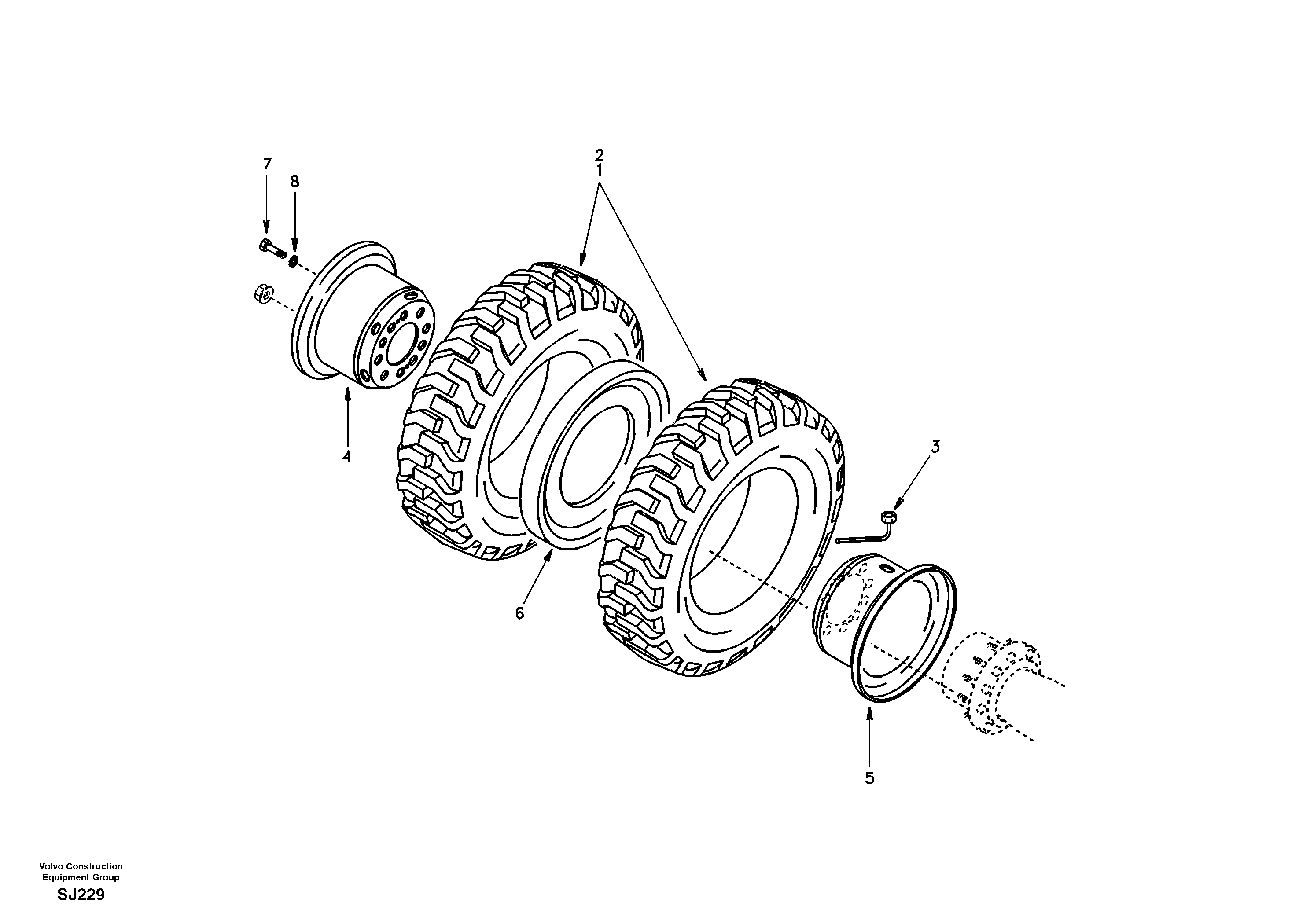 Схема запчастей Volvo EW170 - 20941 Wheel and tire EW170 & EW180 SER NO 3031-