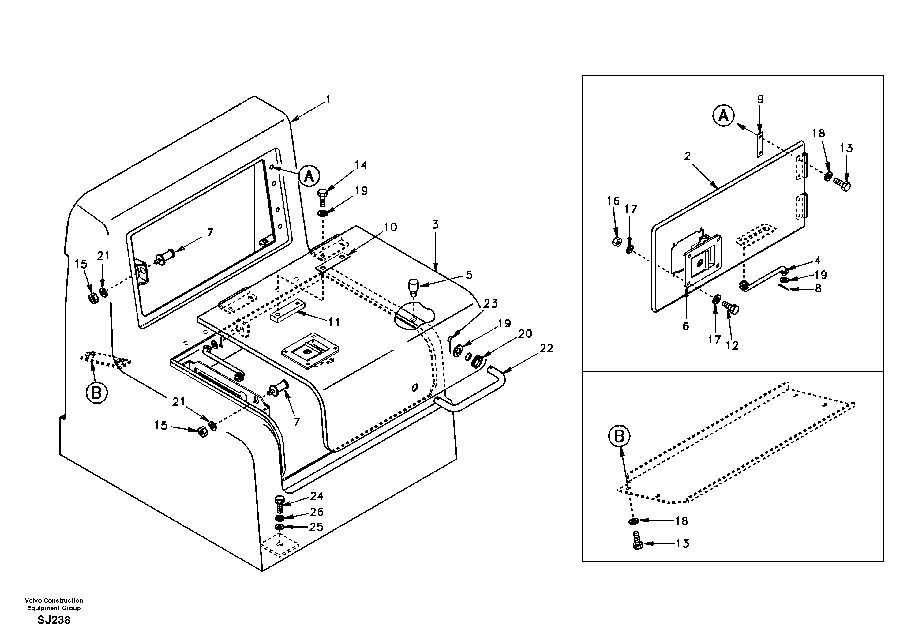 Схема запчастей Volvo EW170 - 33008 Tool box, cowl EW170 & EW180 SER NO 3031-