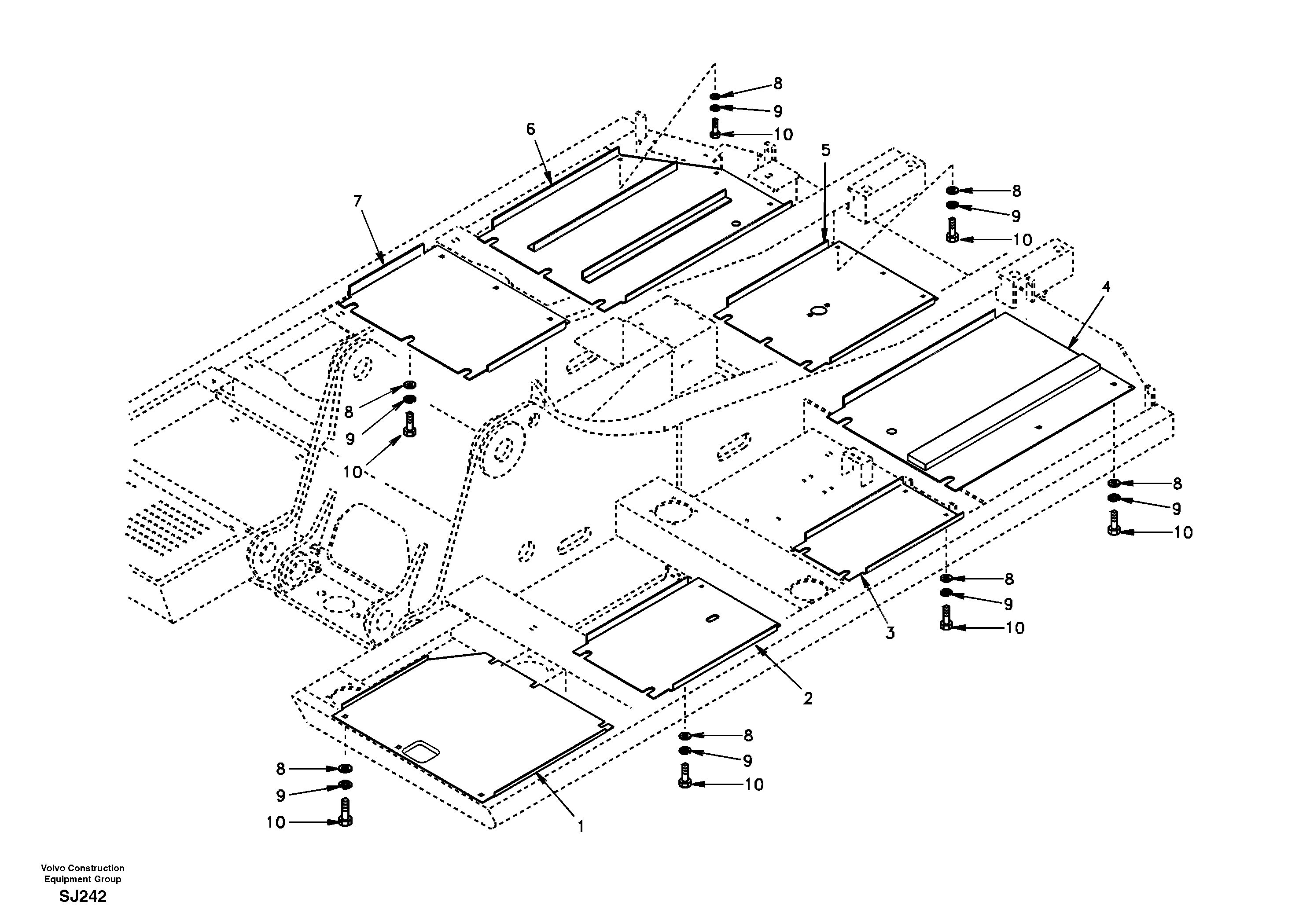 Схема запчастей Volvo EW170 - 17387 Hatches under engine, hydr.pumps, cooler, m.valve and fuel tank EW170 & EW180 SER NO 3031-