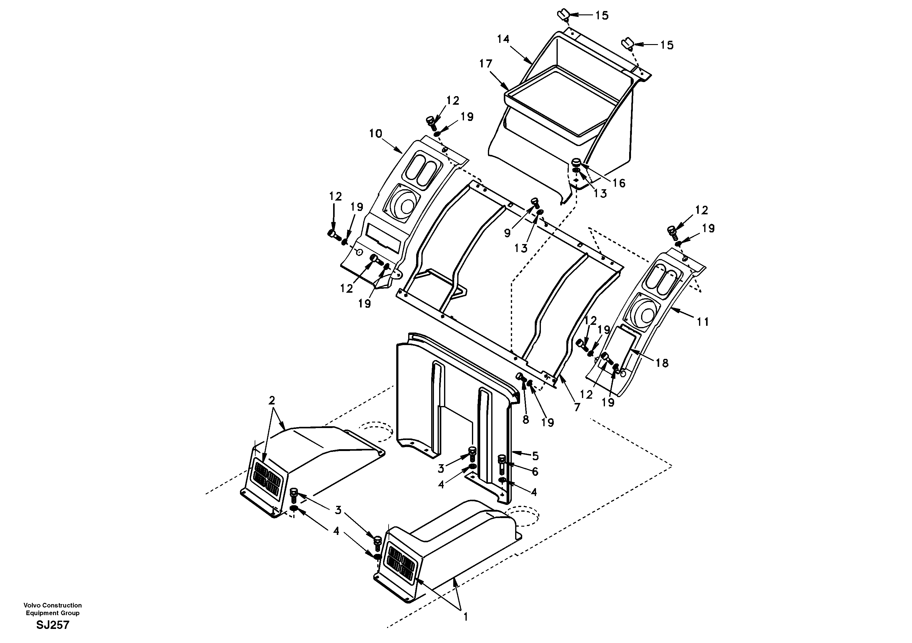 Схема запчастей Volvo EW170 - 19295 Instrument panel, radio panel EW170 & EW180 SER NO 3031-