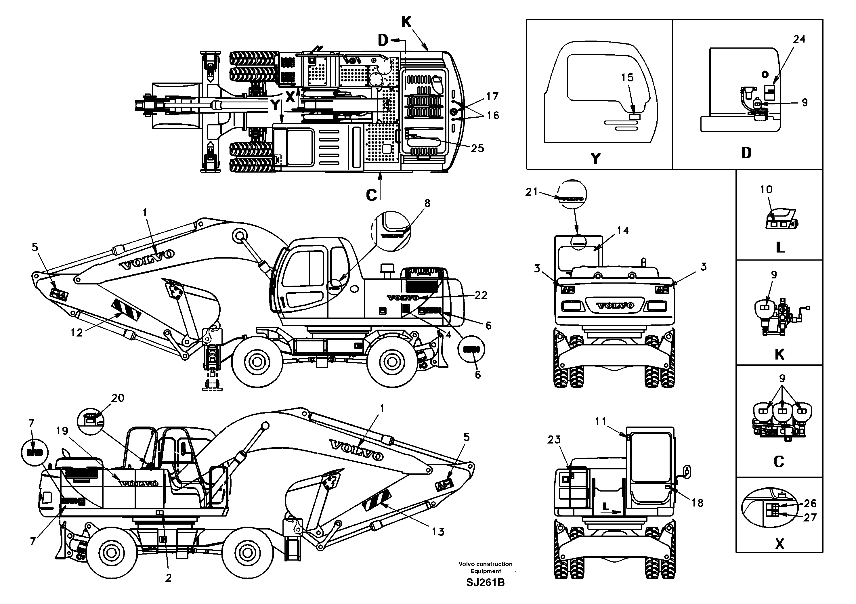 Схема запчастей Volvo EW170 - 40730 Decal, outer location EW170 & EW180 SER NO 3031-