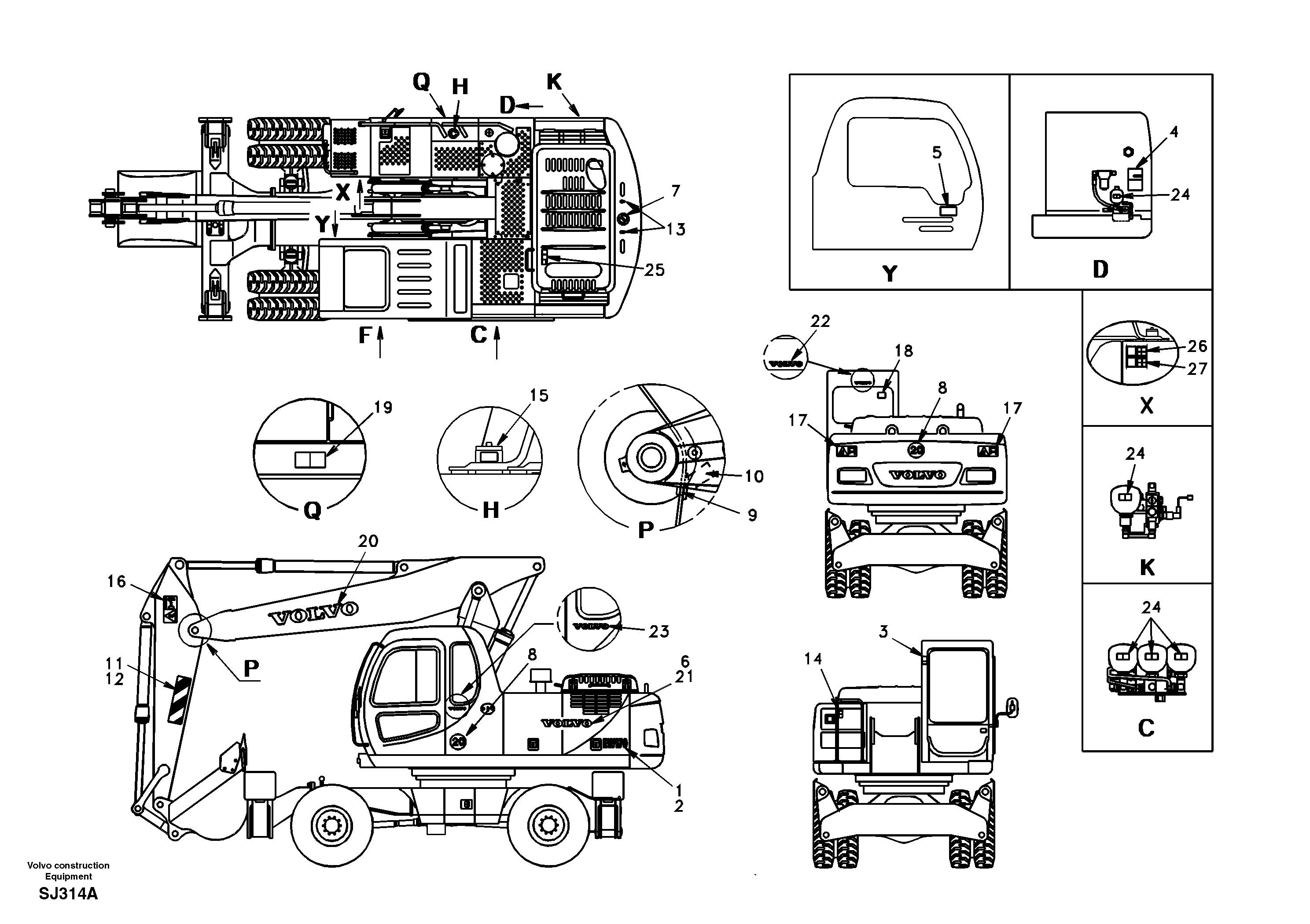 Схема запчастей Volvo EW170 - 43188 Decal, outer location EW170 & EW180 SER NO 3031-