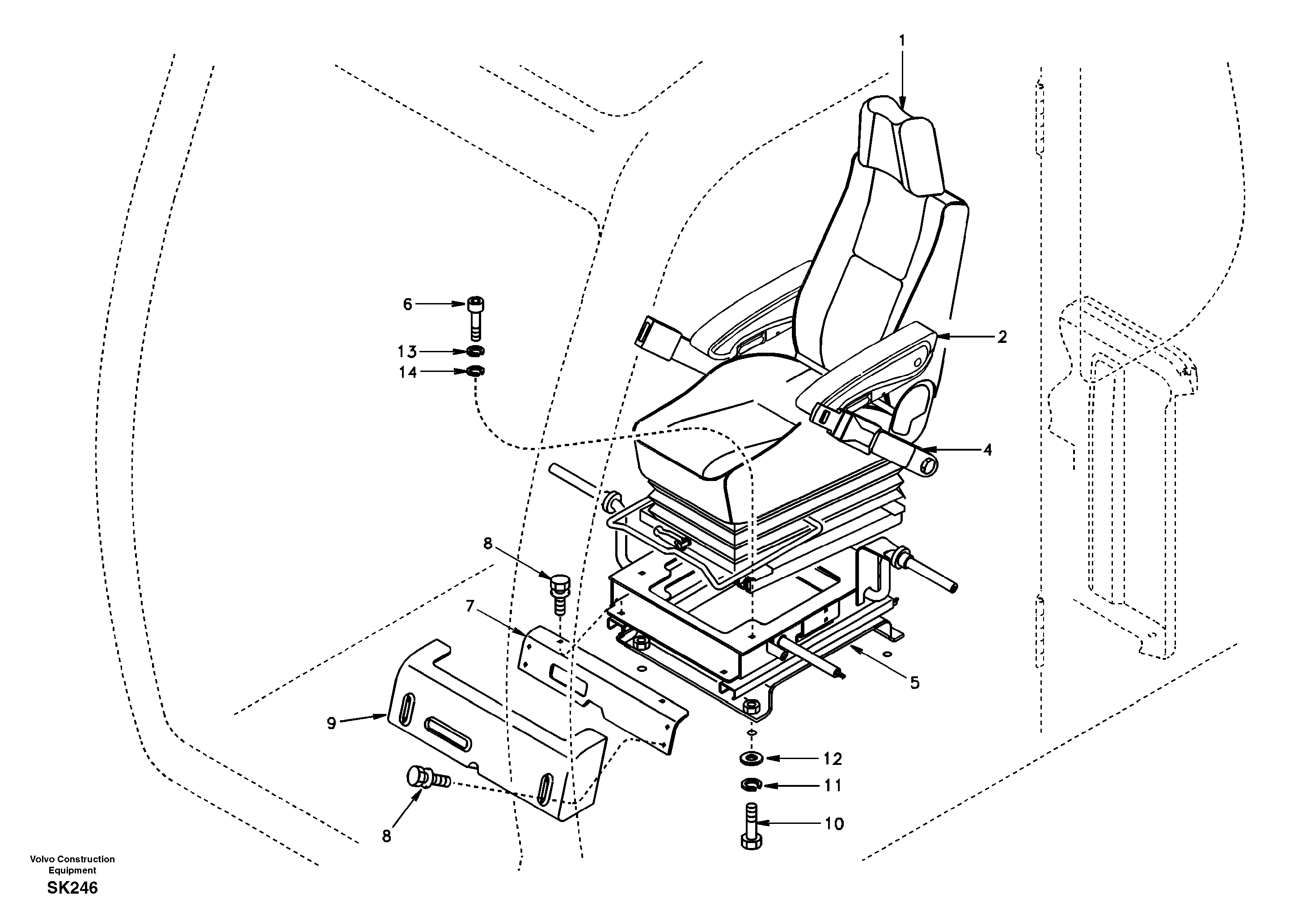 Схема запчастей Volvo EW170 - 32202 Operator seat with fitting parts EW170 SER NO 3031-