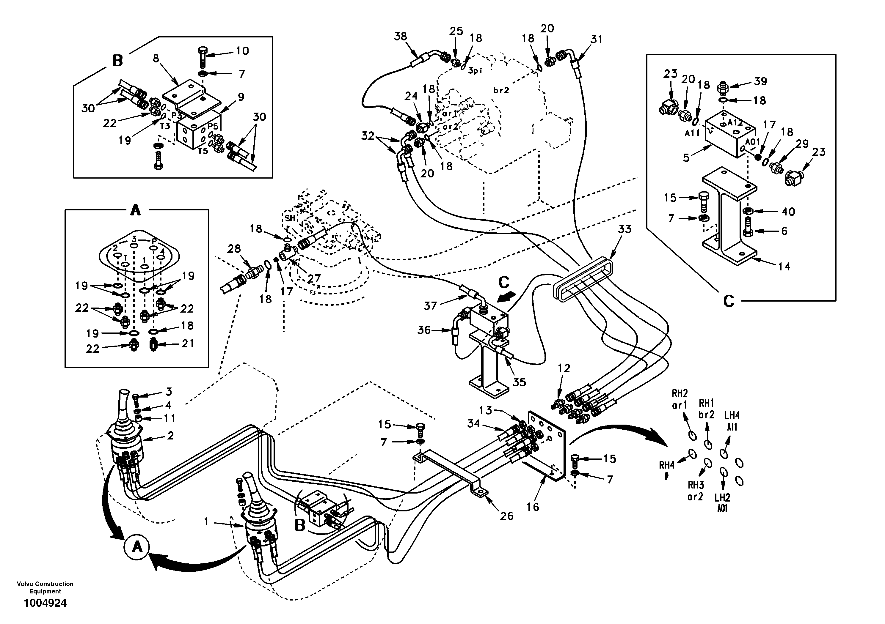 Схема запчастей Volvo EW170 - 11732 Servo system, control valve to remote control valve EW170 & EW180 SER NO 3031-