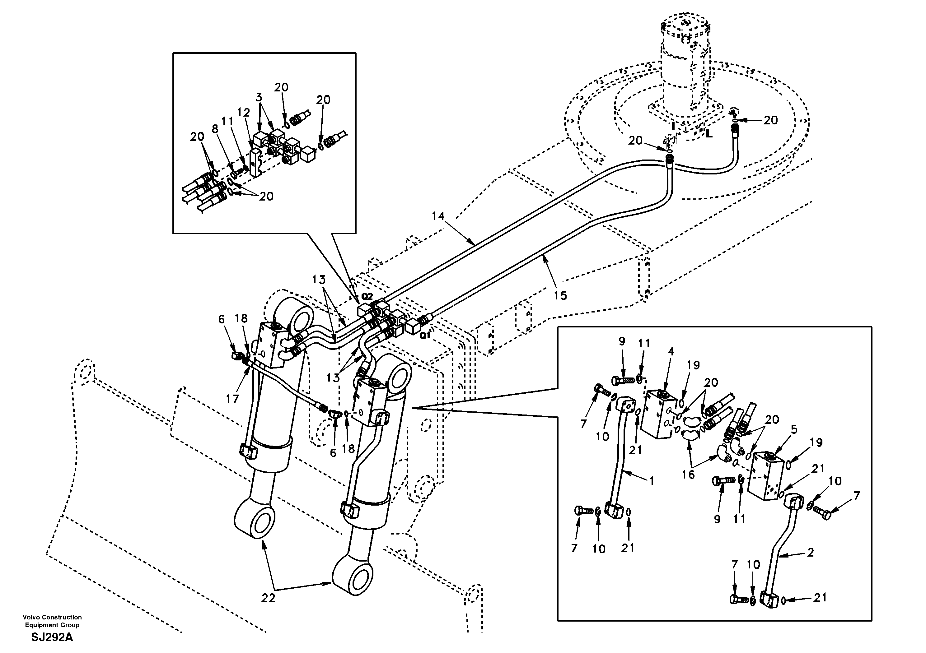 Схема запчастей Volvo EW170 - 1076 Working hydraulic, front dozer blade EW170 & EW180 SER NO 3031-