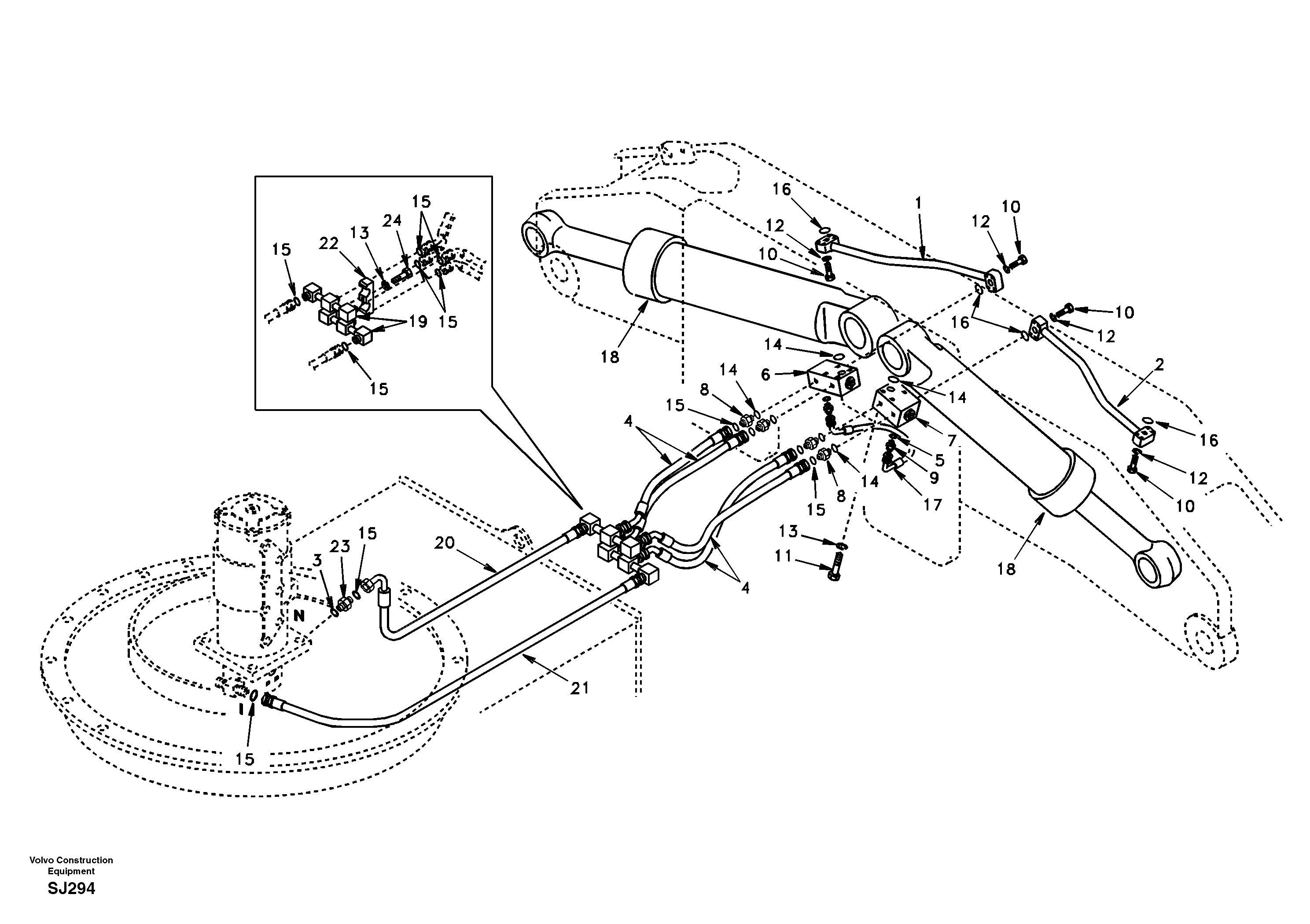 Схема запчастей Volvo EW170 - 1078 Working hydraulic, rear outrigger EW170 & EW180 SER NO 3031-