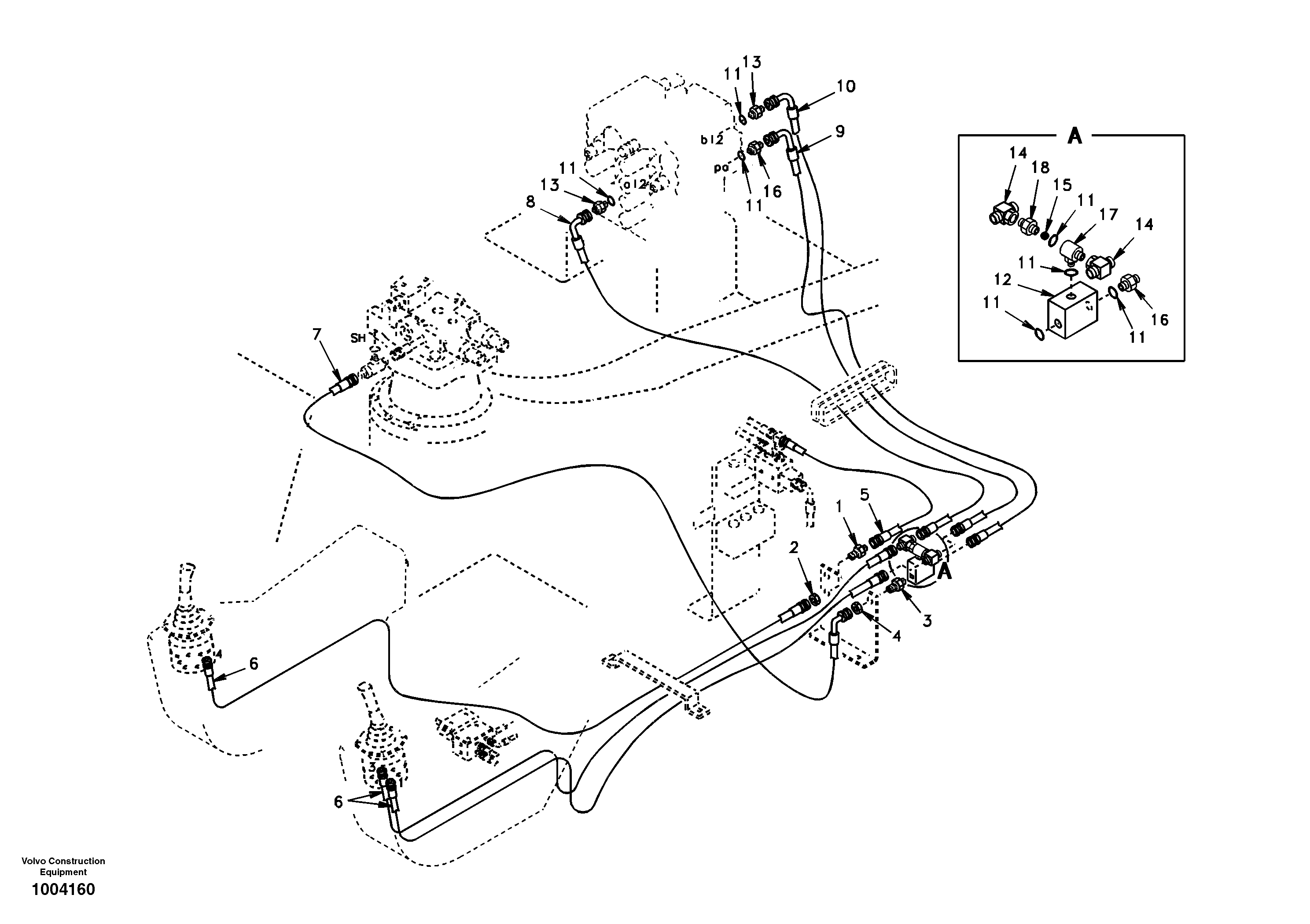 Схема запчастей Volvo EW170 - 14711 Servo system, control valve to remote control valve EW170 SER NO 3031-