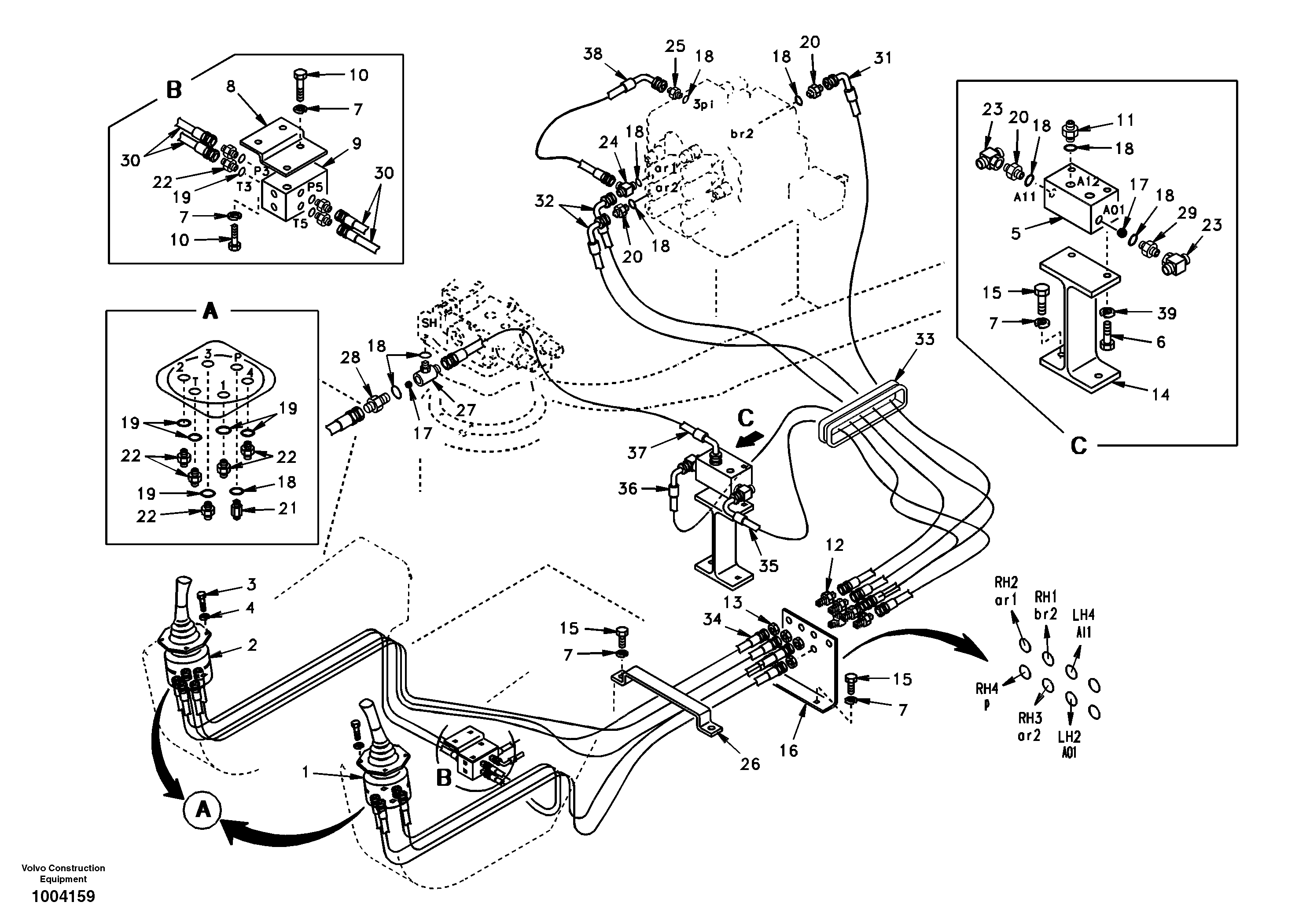 Схема запчастей Volvo EW170 - 9654 Servo system, control valve to remote control valve EW170 SER NO 3031-