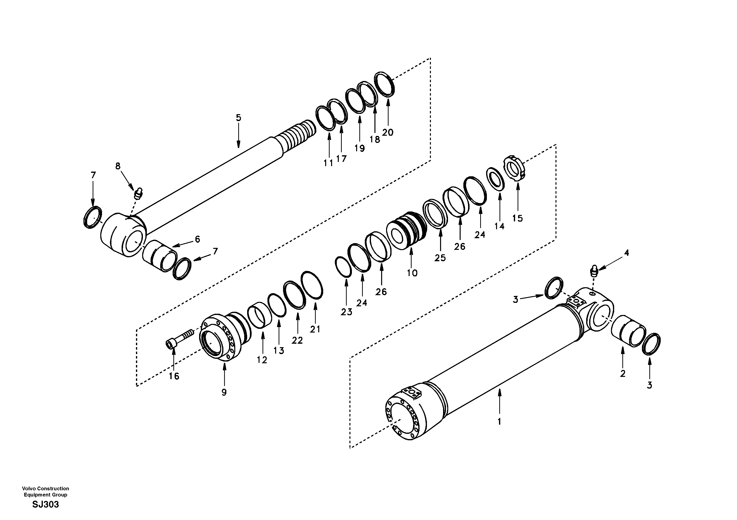 Схема запчастей Volvo EW170 - 31910 Stabiliser cylinder EW170 & EW180 SER NO 3031-