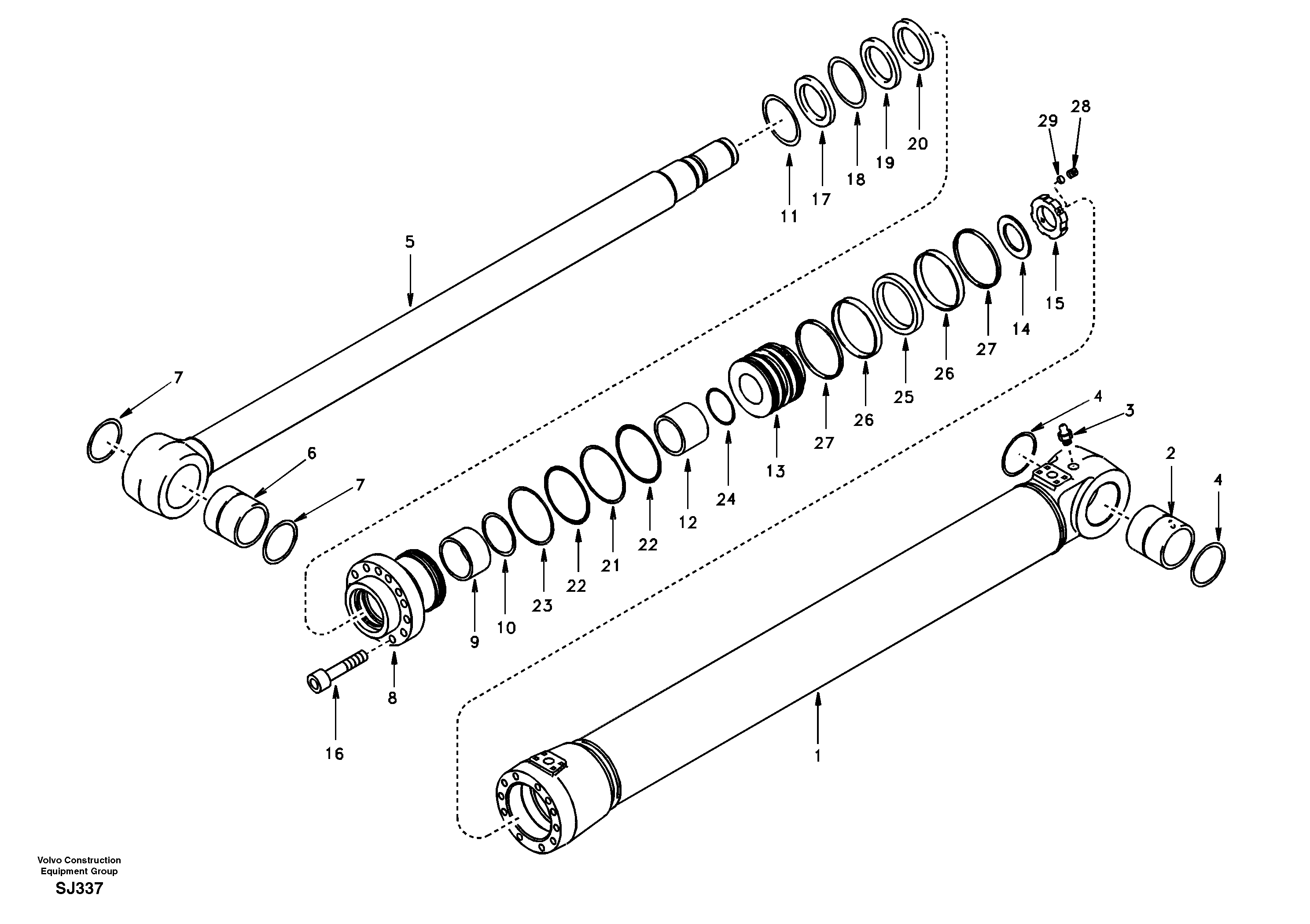 Схема запчастей Volvo EW170 - 31913 Boom cylinder, 1st boom EW170 & EW180 SER NO 3031-