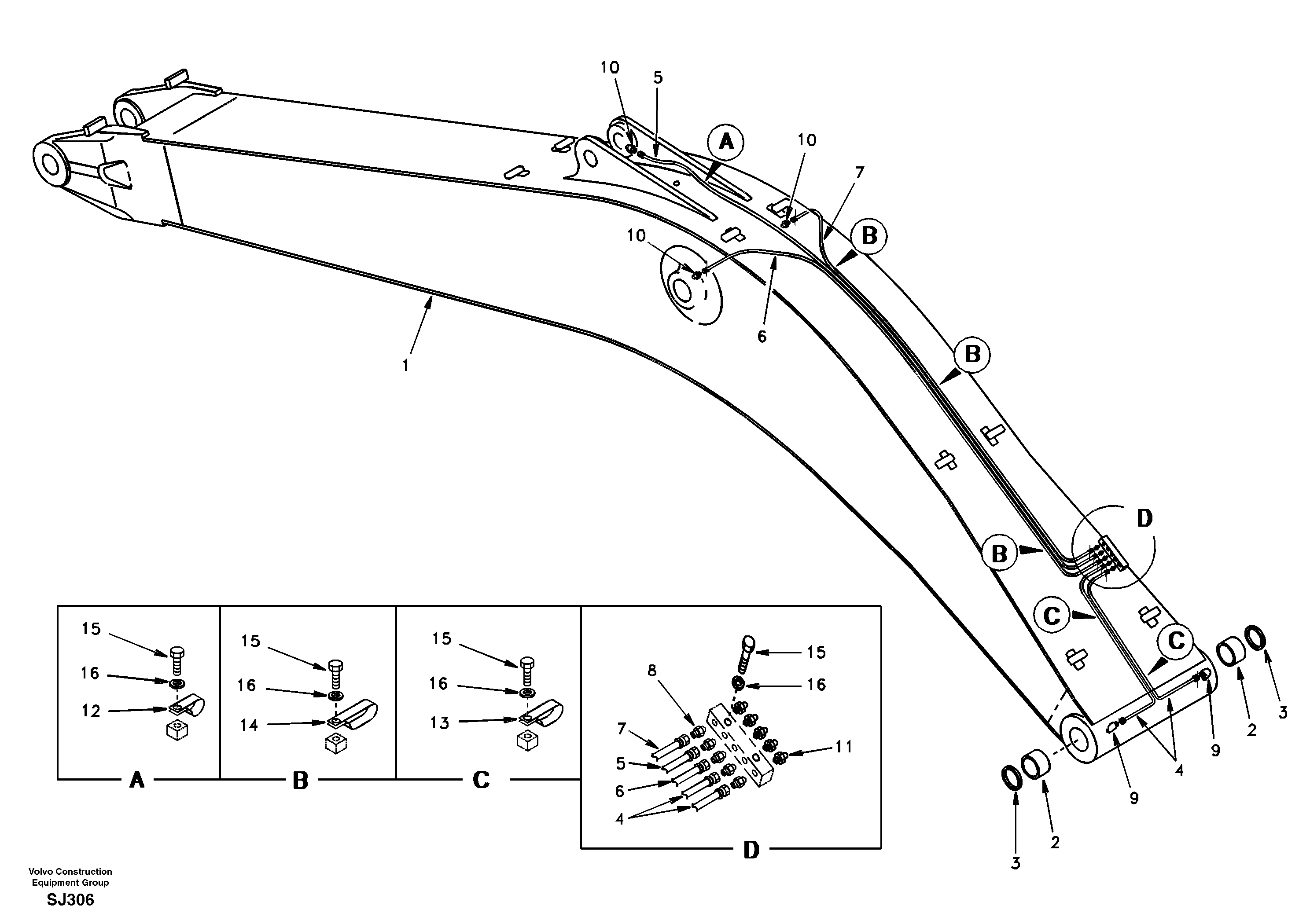 Схема запчастей Volvo EW170 - 78805 Boom and grease piping, mono EW170 & EW180 SER NO 3031-