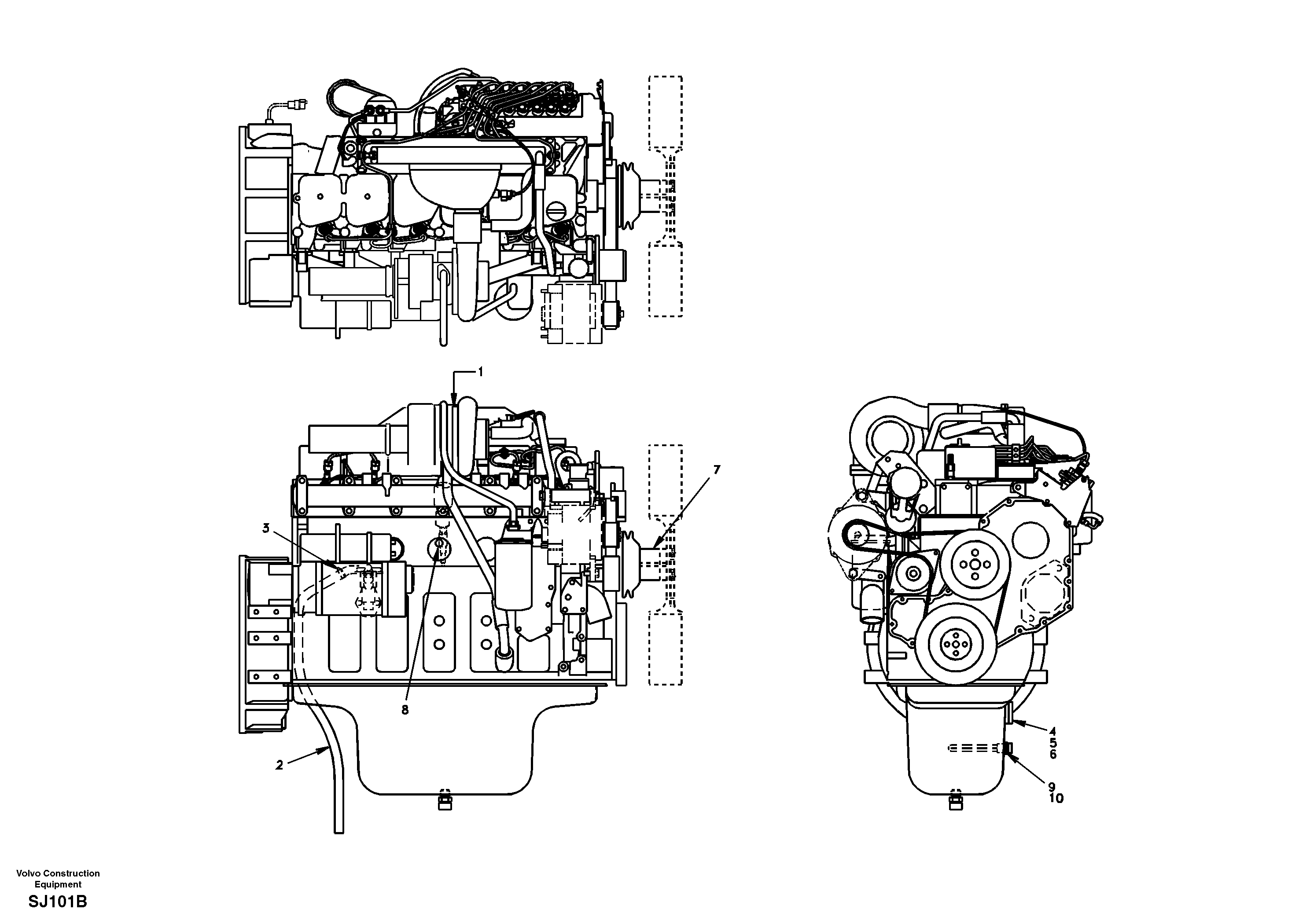 Схема запчастей Volvo EW170 - 30704 Двигатель в сборе EW170 & EW180 SER NO 3031-