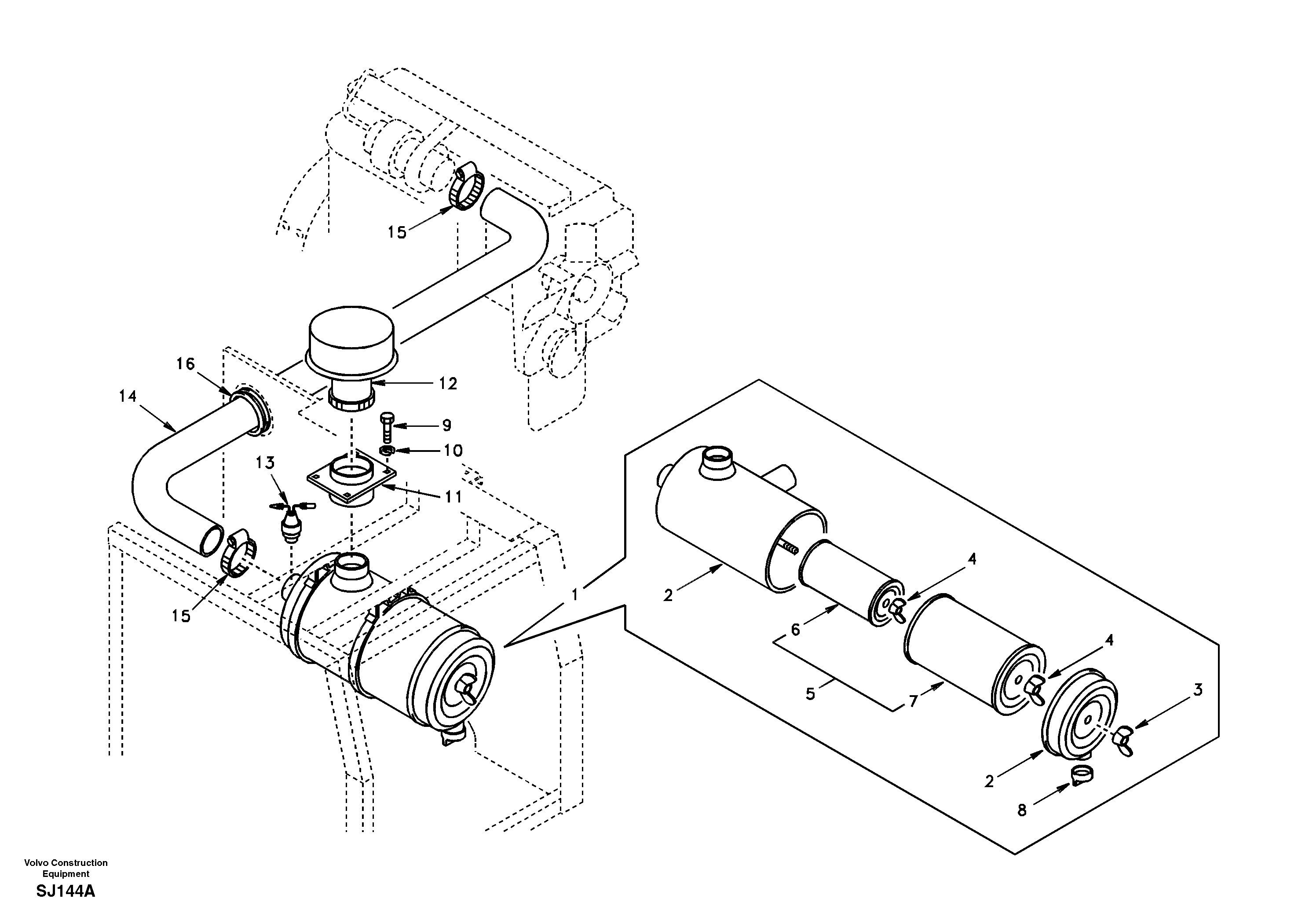 Схема запчастей Volvo EW170 - 34581 Inlet system, pre-cleaner EW170 & EW180 SER NO 3031-