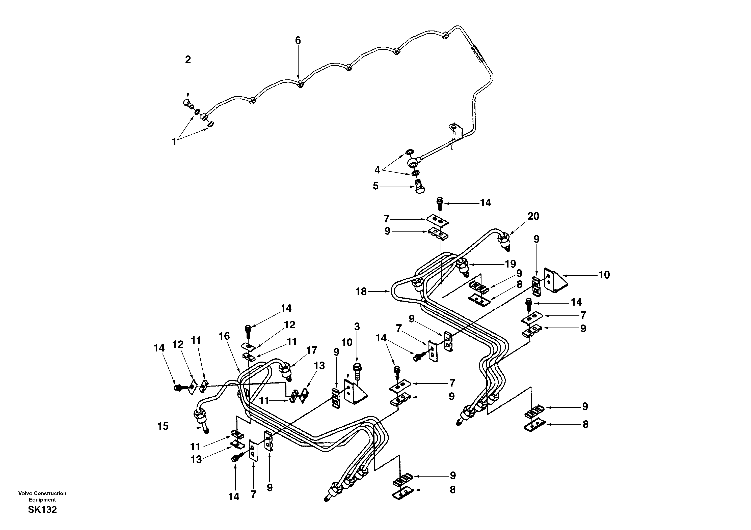 Схема запчастей Volvo EW170 - 8498 Fuel pipes-injector EW170 SER NO 3031-