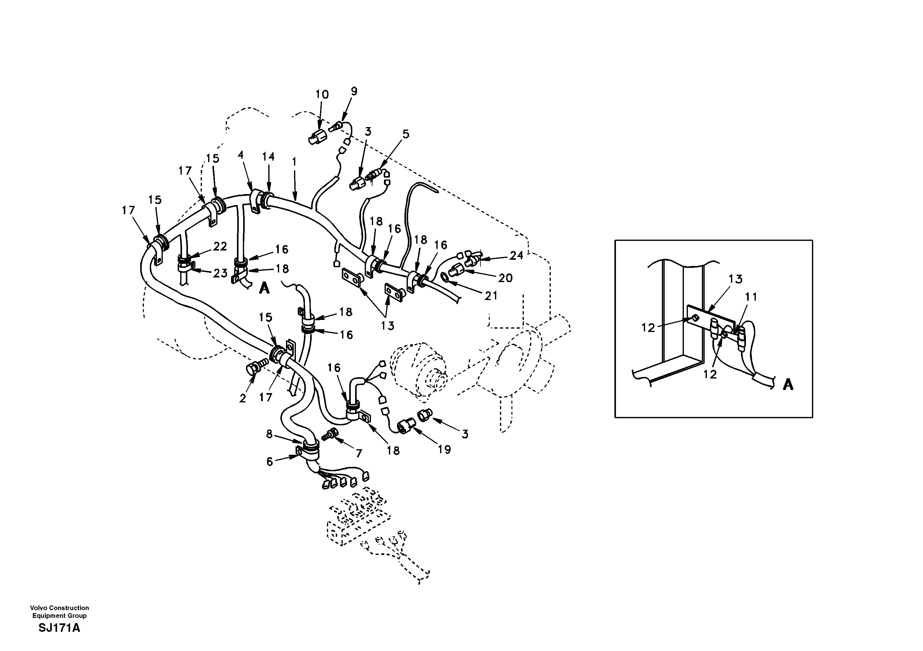 Схема запчастей Volvo EW170 - 33202 Cable harness, engine EW170 & EW180 SER NO 3031-