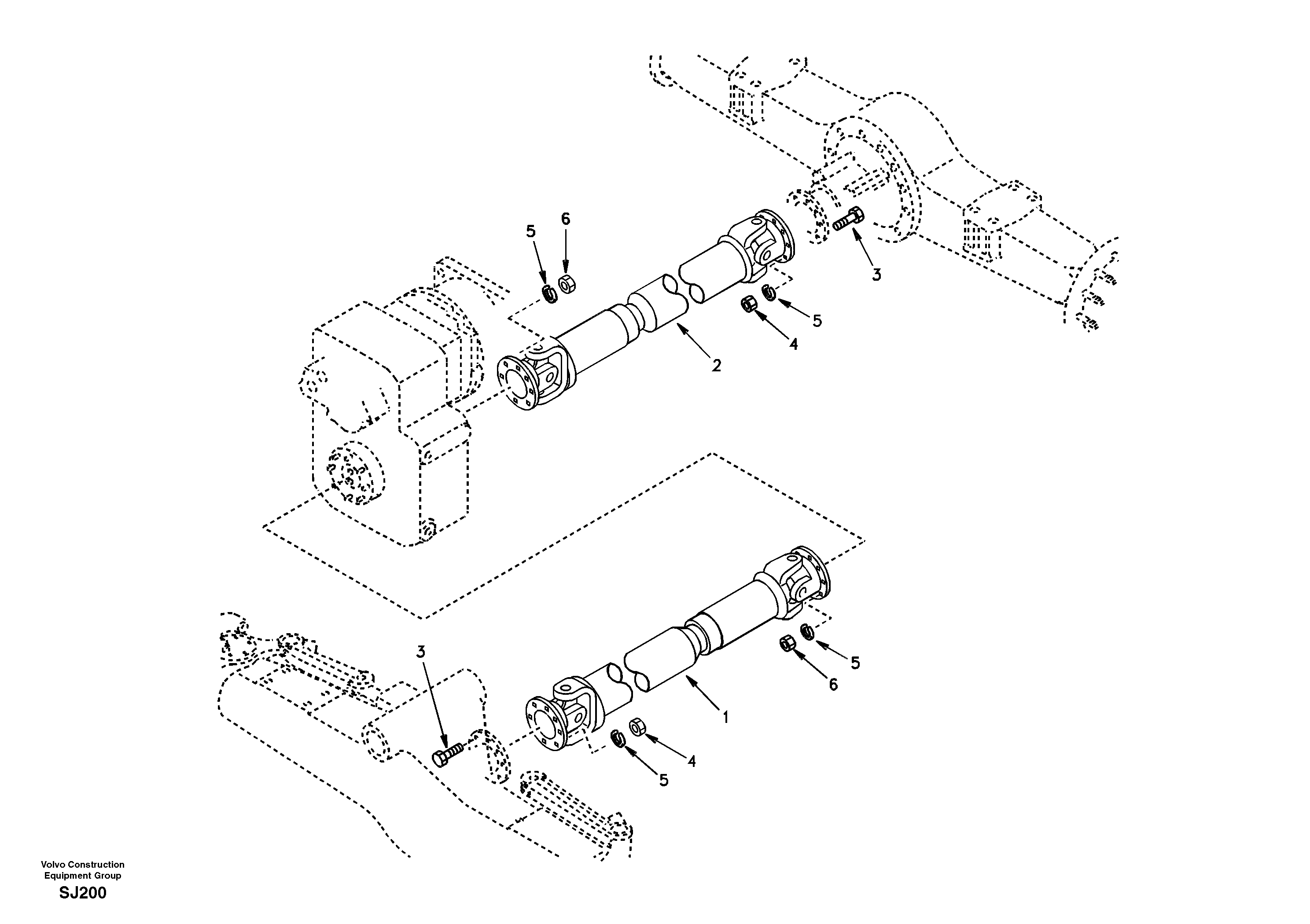 Схема запчастей Volvo EW170 - 55011 Propeller shaft, mounting EW170 & EW180 SER NO 3031-