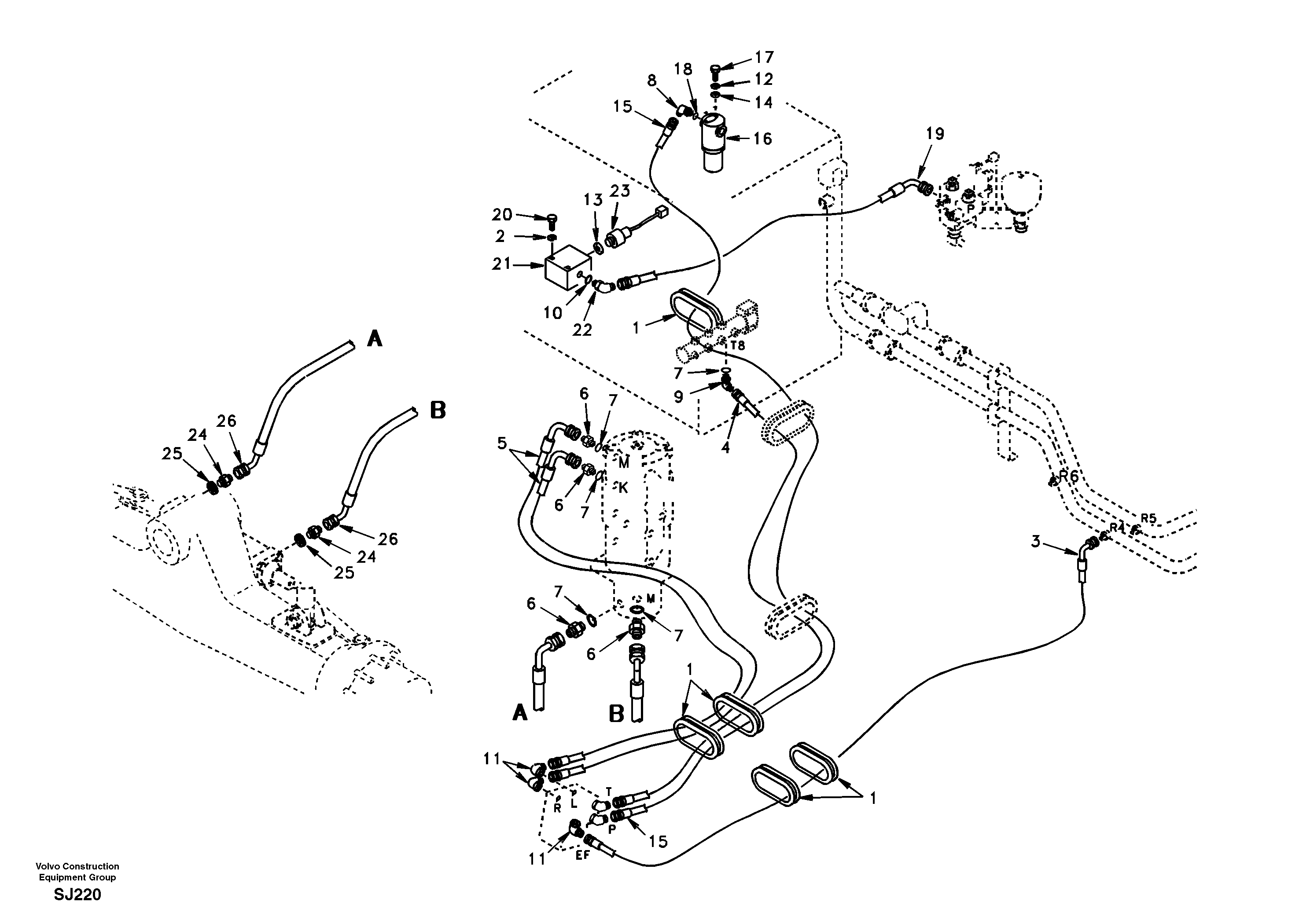 Схема запчастей Volvo EW170 - 34582 Hydraulic system, steering line EW170 & EW180 SER NO 3031-