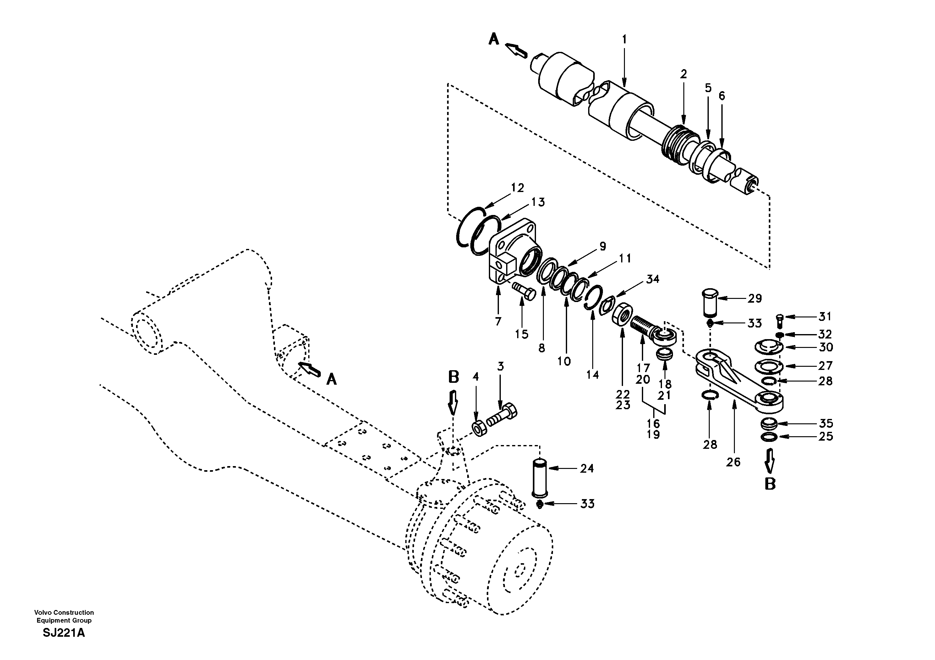 Схема запчастей Volvo EW170 - 36229 Гидроцилиндр рулевой EW170 & EW180 SER NO 3031-