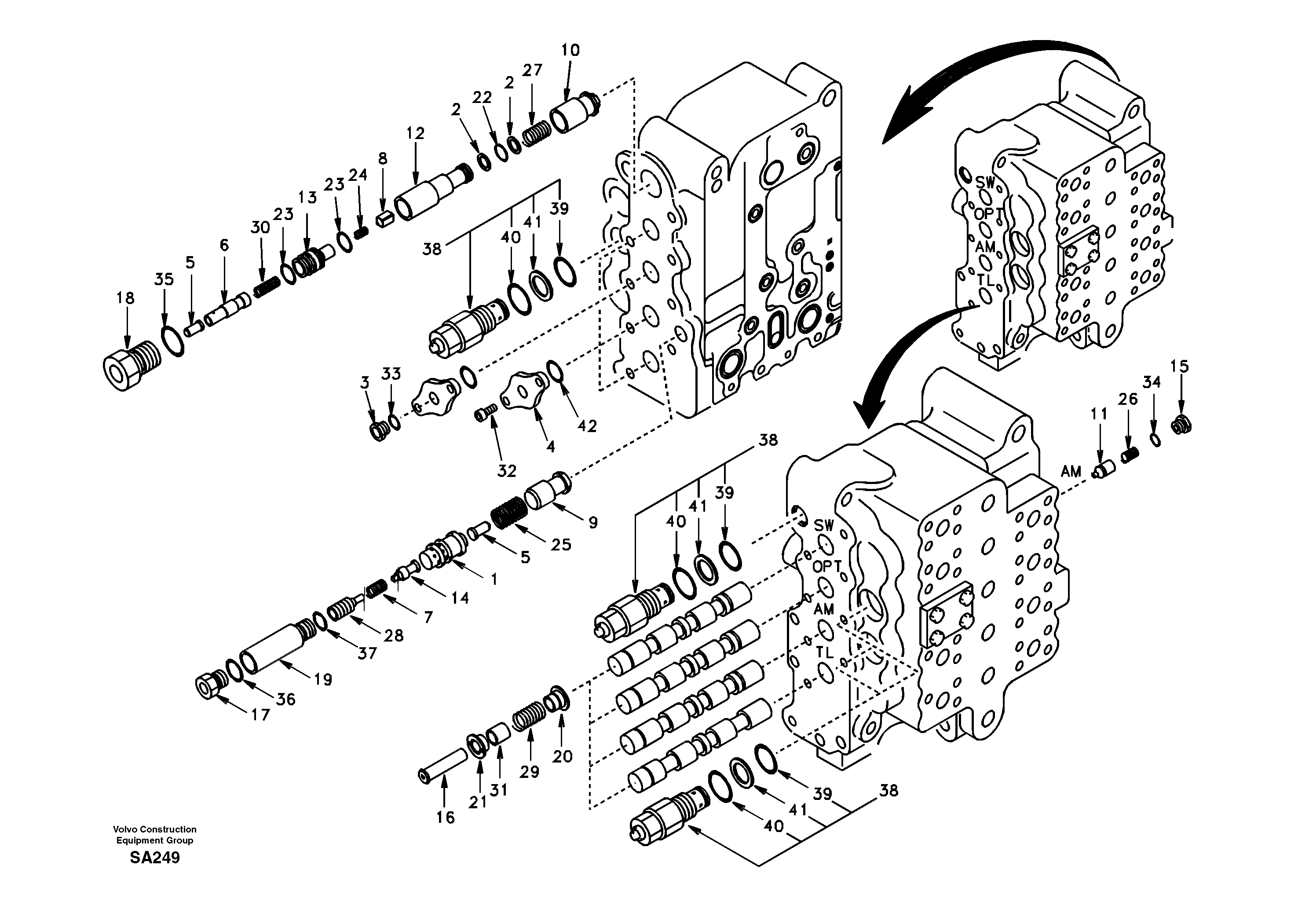 Схема запчастей Volvo EC210 - 13920 Main control valve, swing and option and dipper arm and travel Lh EC210