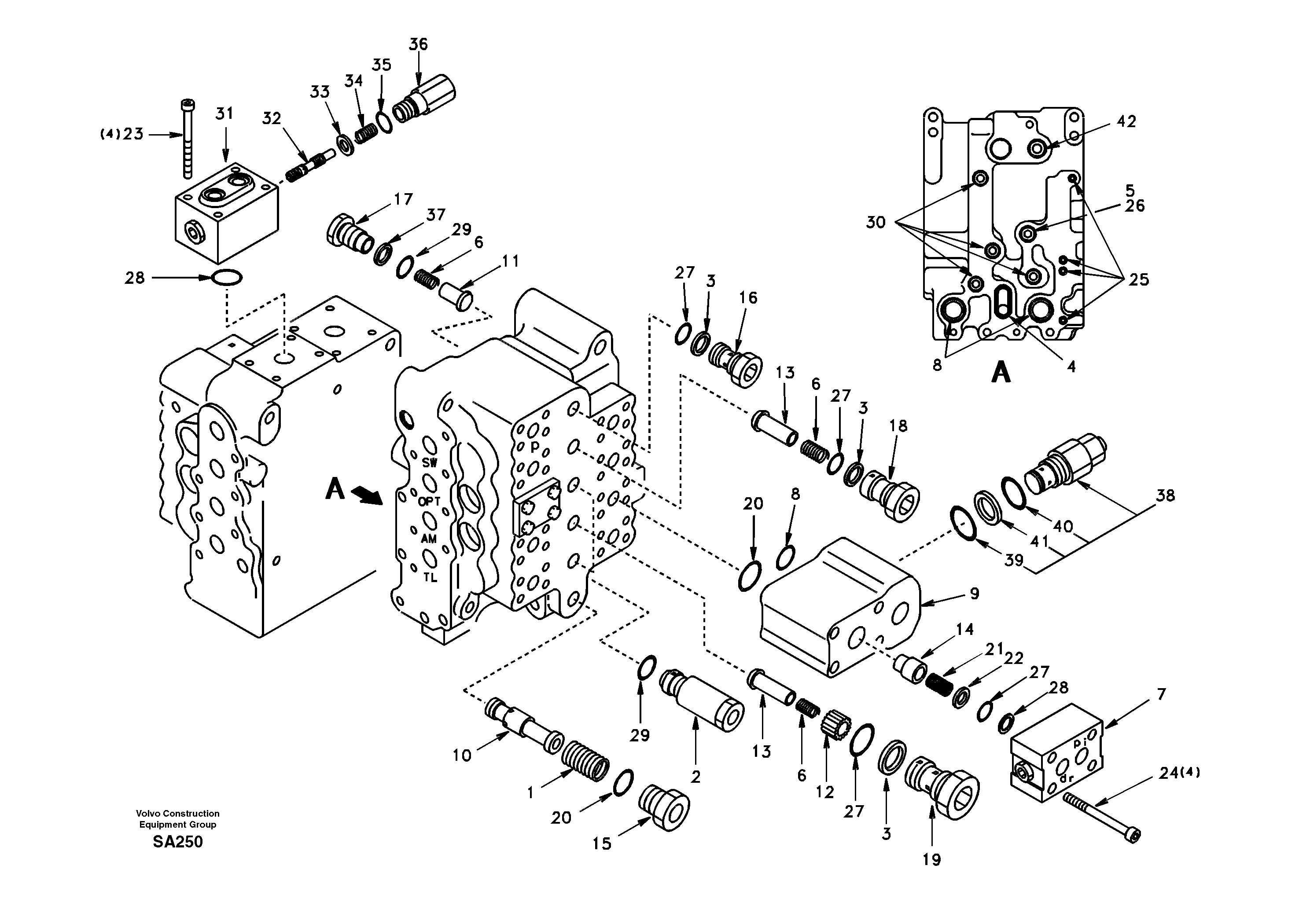 Схема запчастей Volvo EC210 - 40771 Main control valve, relief valve and dipper arm holding EC210