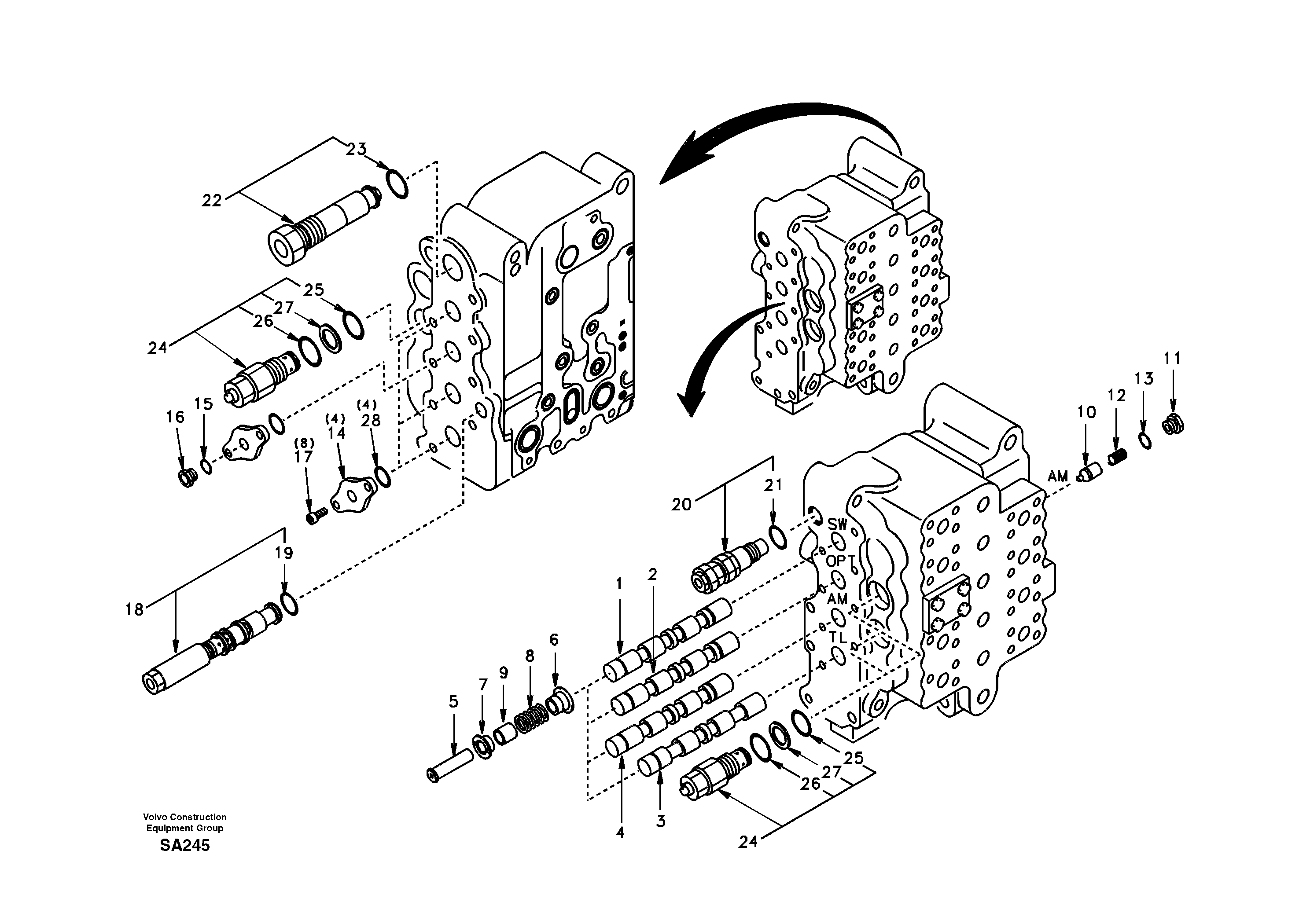 Схема запчастей Volvo EC210 - 42813 Main control valve, swing and option and dipper arm and travel Lh EC210