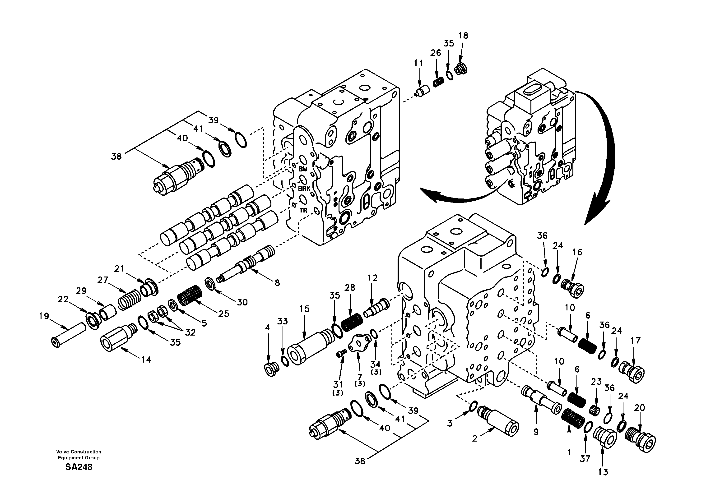 Схема запчастей Volvo EC210 - 58696 Main control valve, boom and bucket and travel Rh EC210