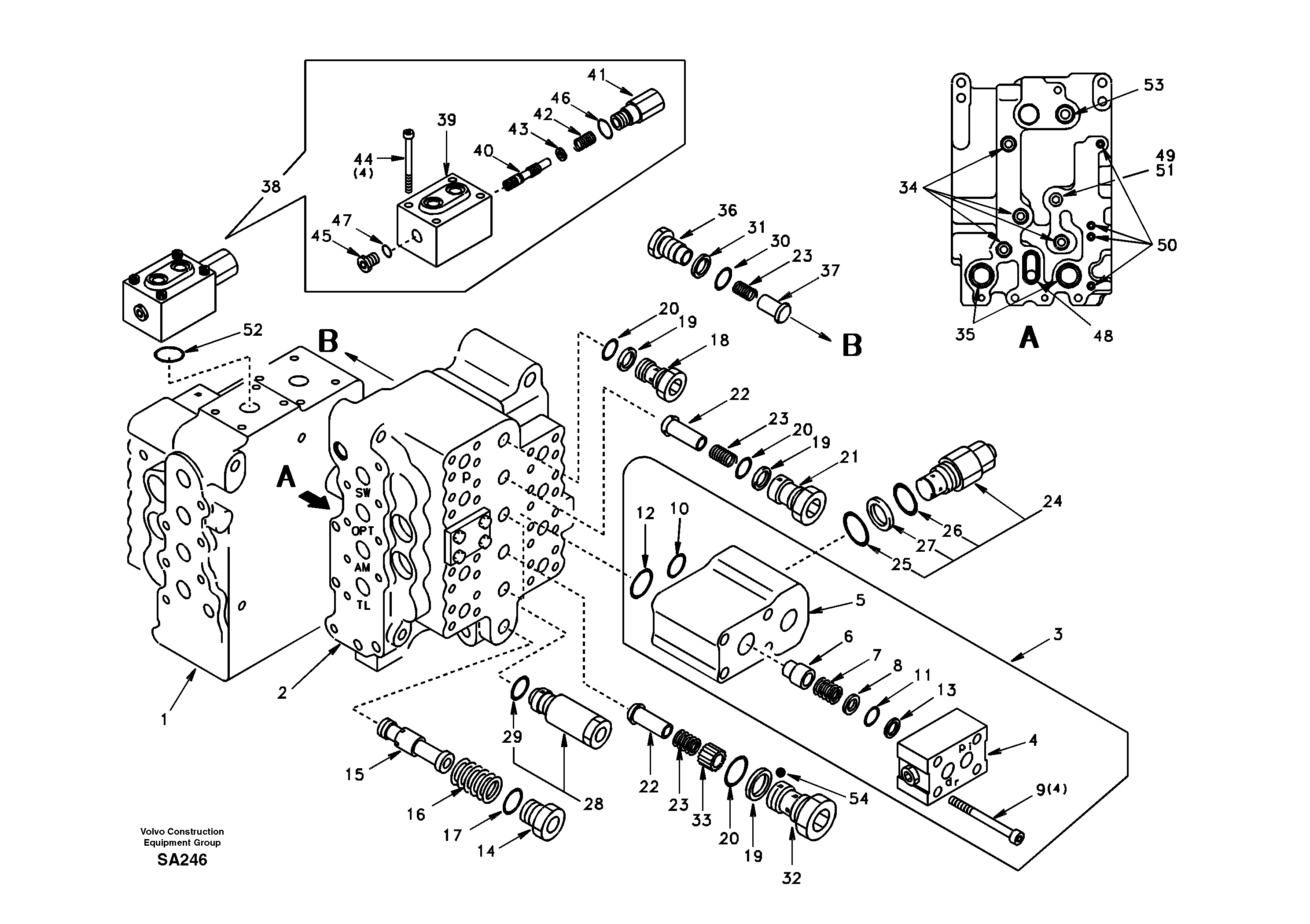 Схема запчастей Volvo EC210 - 94302 Main control valve, relief valve and dipper arm holding EC210