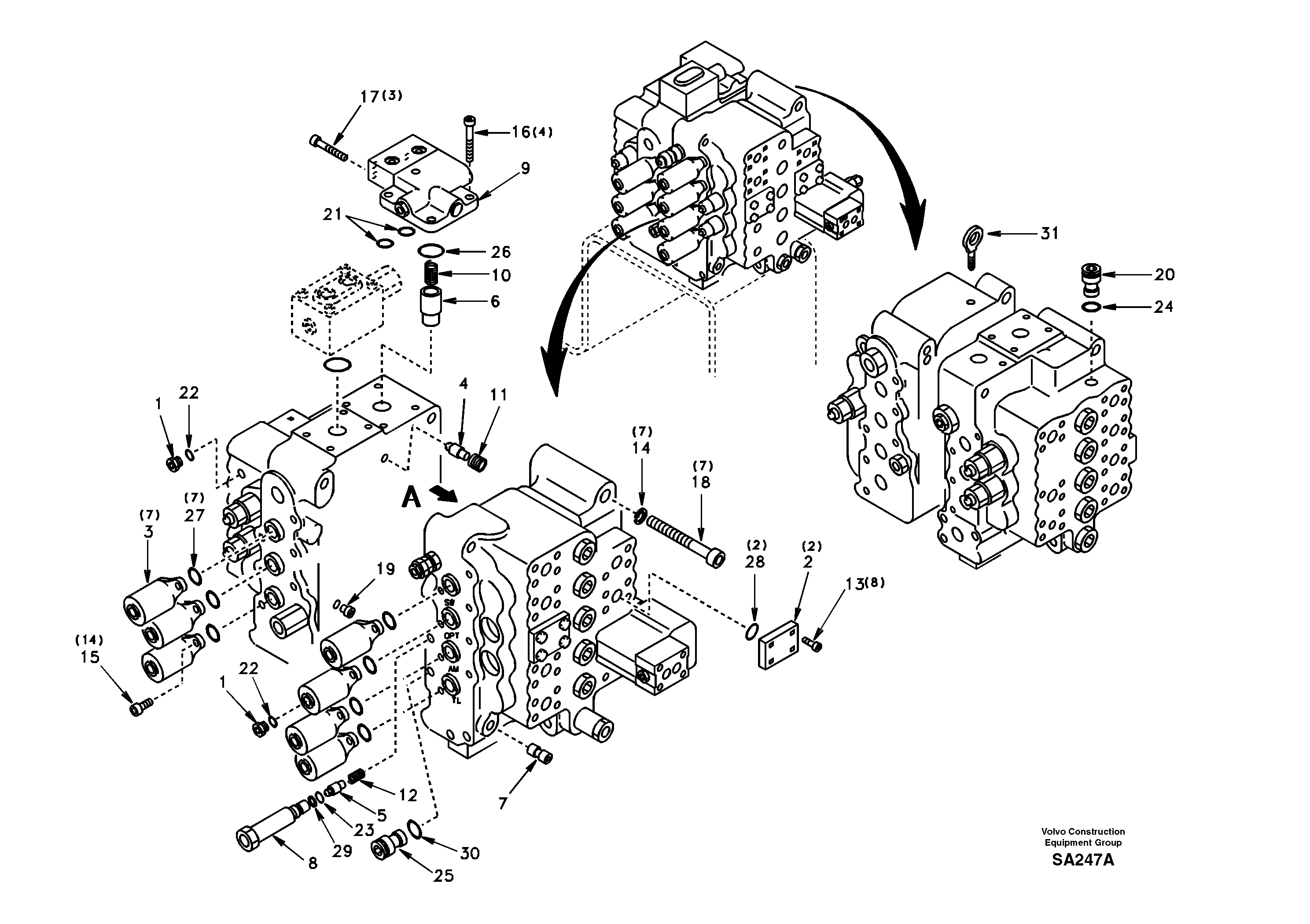 Схема запчастей Volvo EC210 - 95784 Control valve with fitting parts EC210