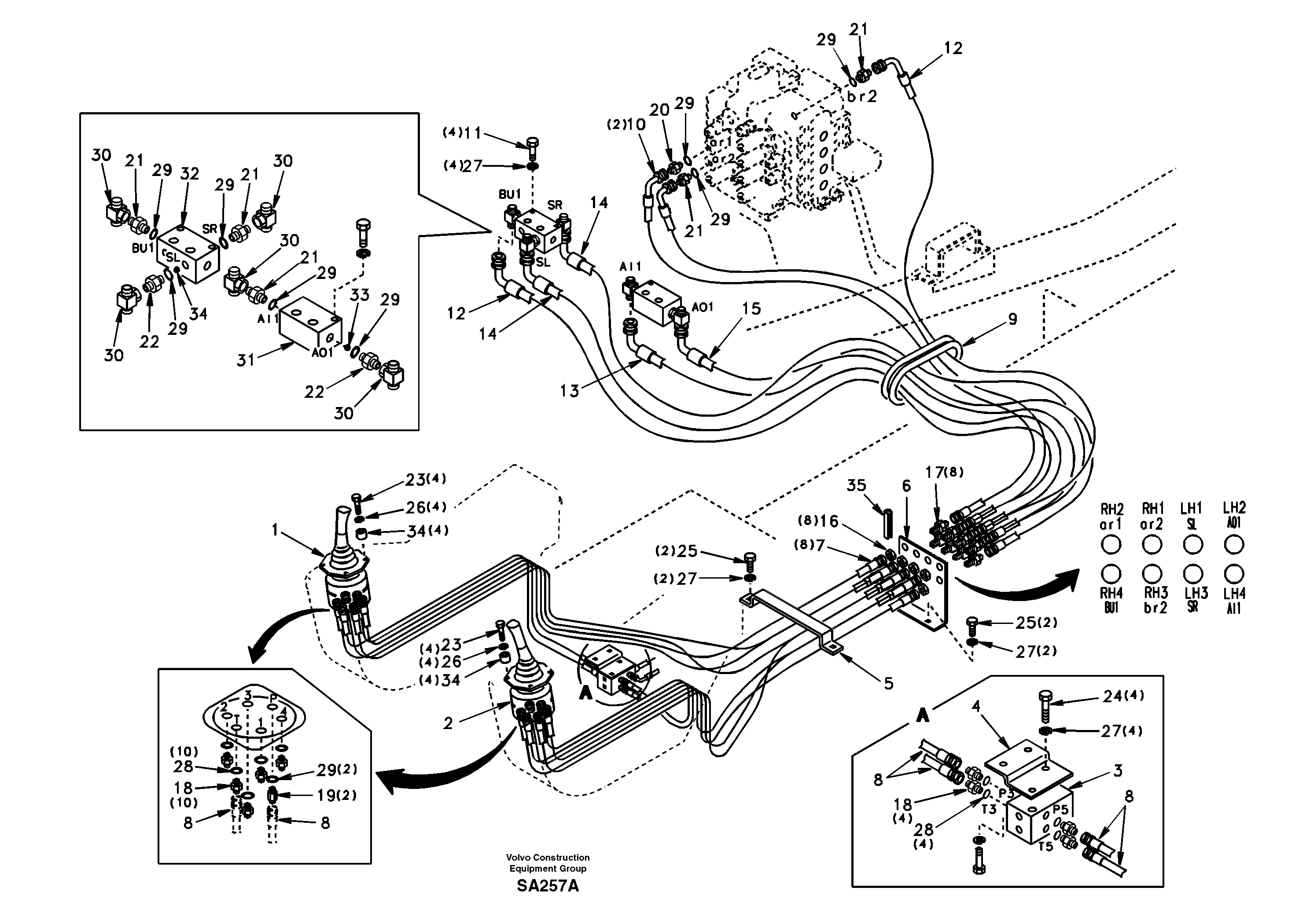 Схема запчастей Volvo EC210 - 9655 Servo system, control valve to remote control valve EC210