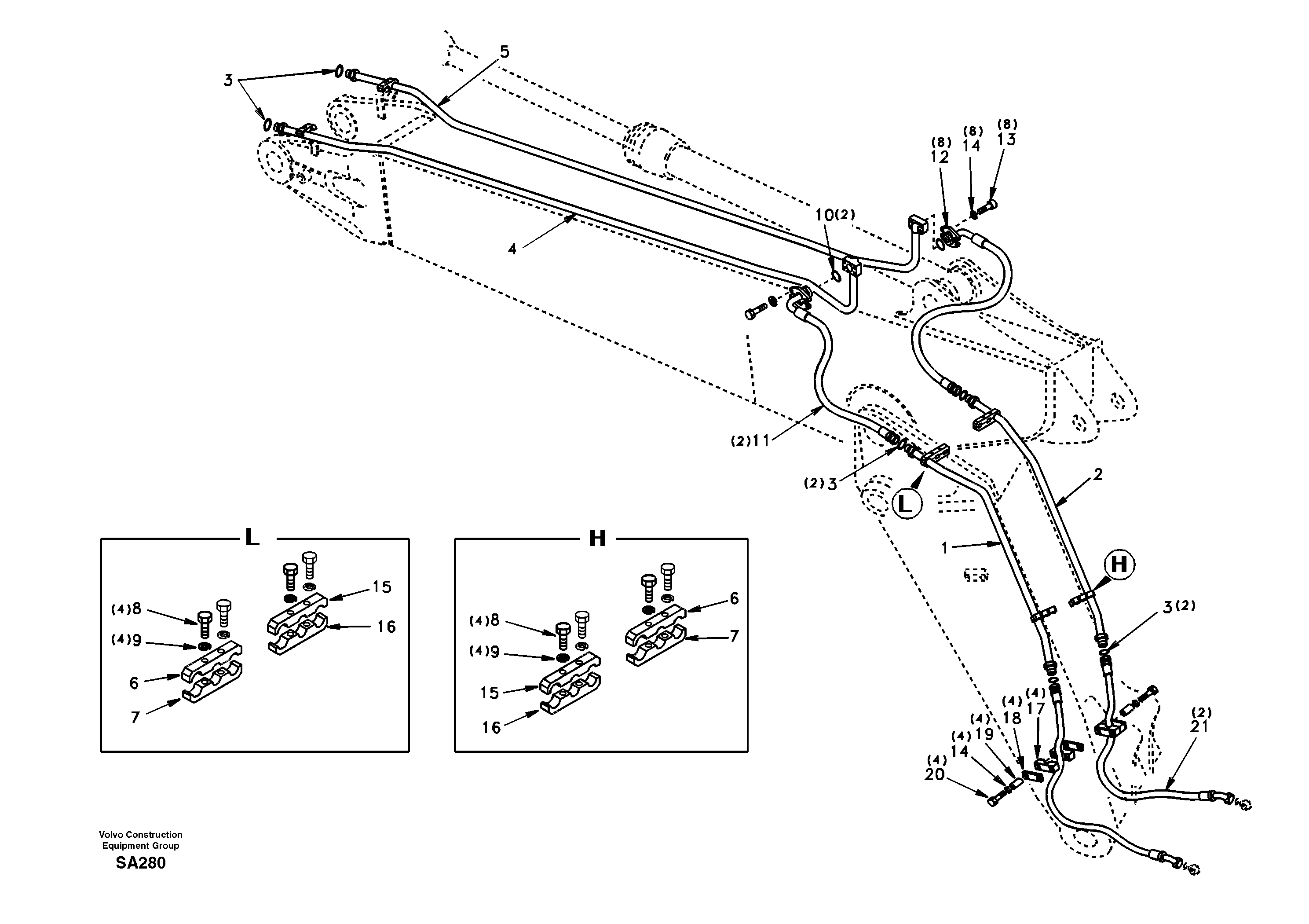 Схема запчастей Volvo EC210 - 13119 Working hydraulic, hammer and shear for adjustable boom EC210